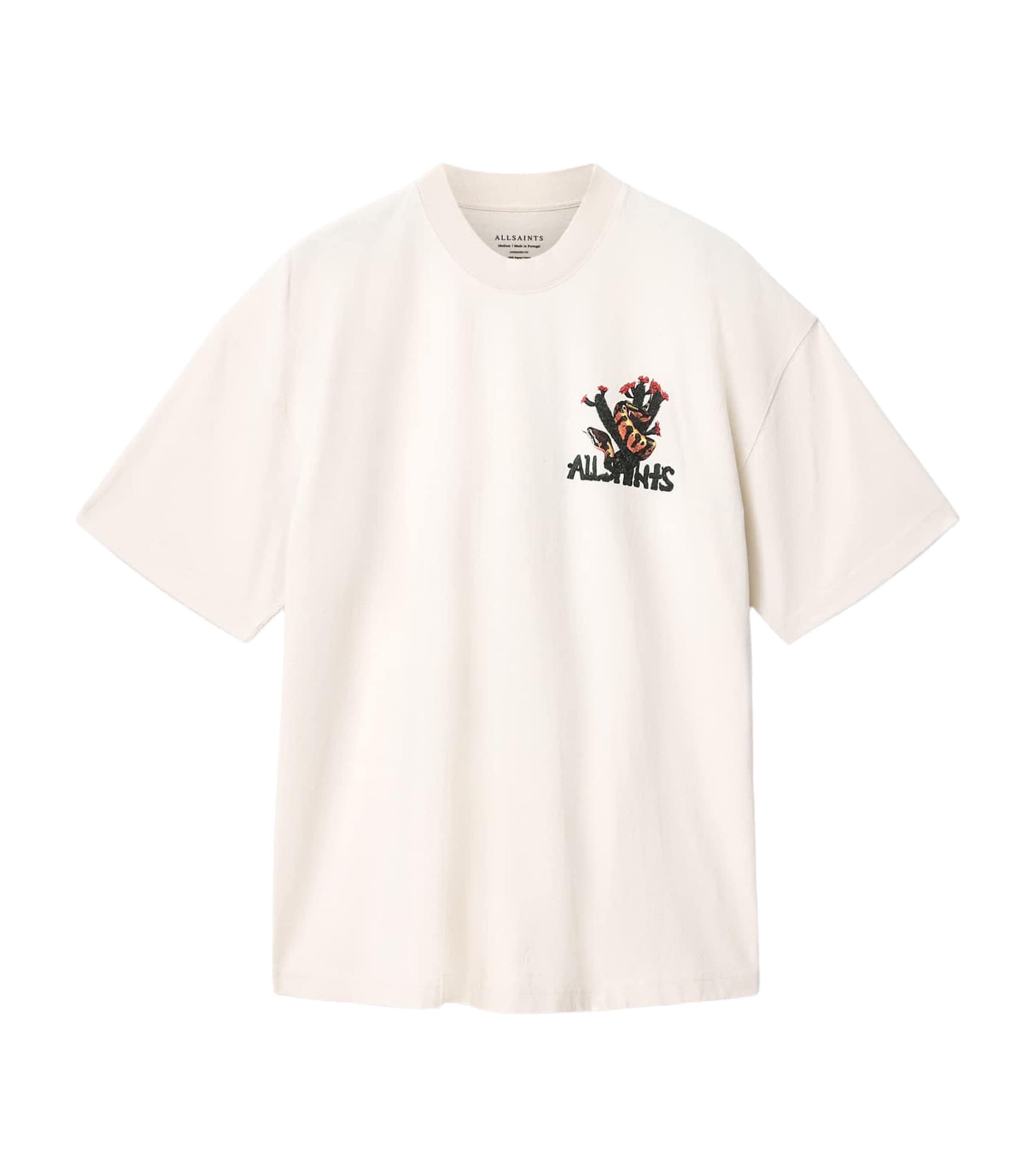 AllSaints Mens Organic Cotton Printed Cacti T-Shirt Dusk White