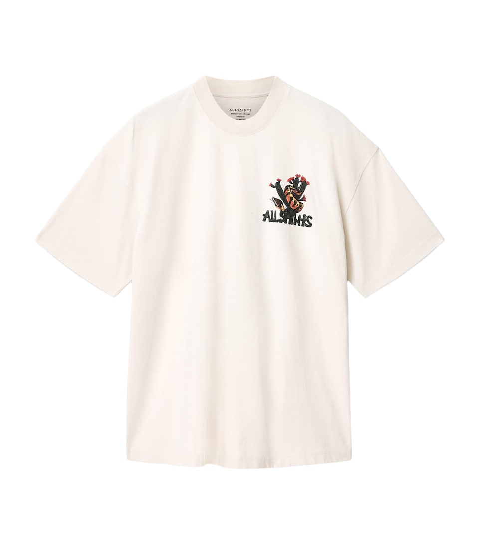AllSaints Mens Organic Cotton Printed Cacti T-Shirt Dusk White
