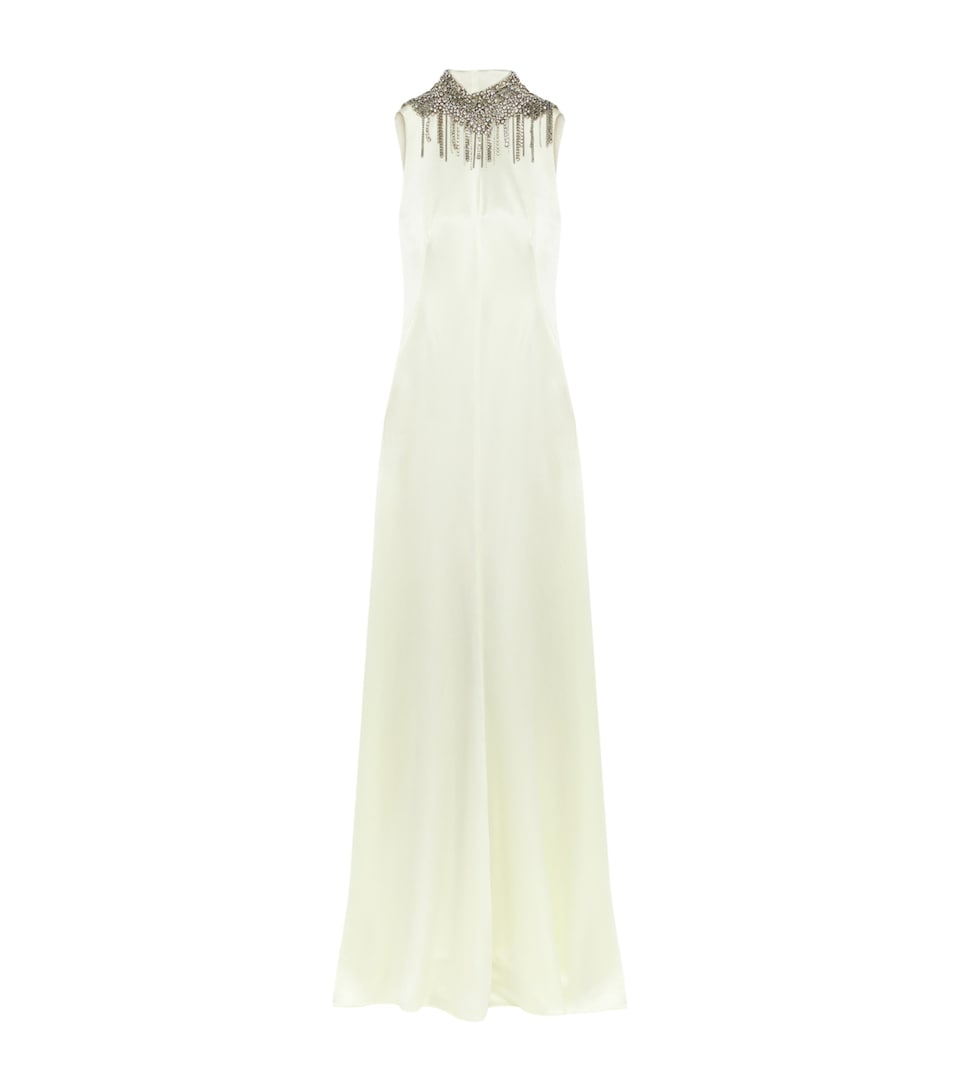 Satin Crystal-Embellished Maxi Dress