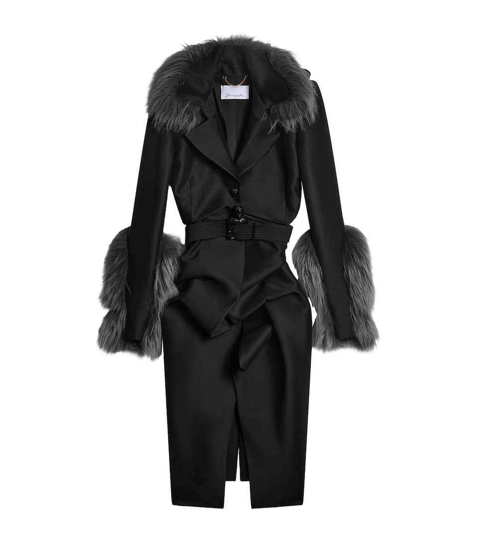 Schiaparelli Womens Wool-Silk Belted Demi-Lune Trench Coat Nude