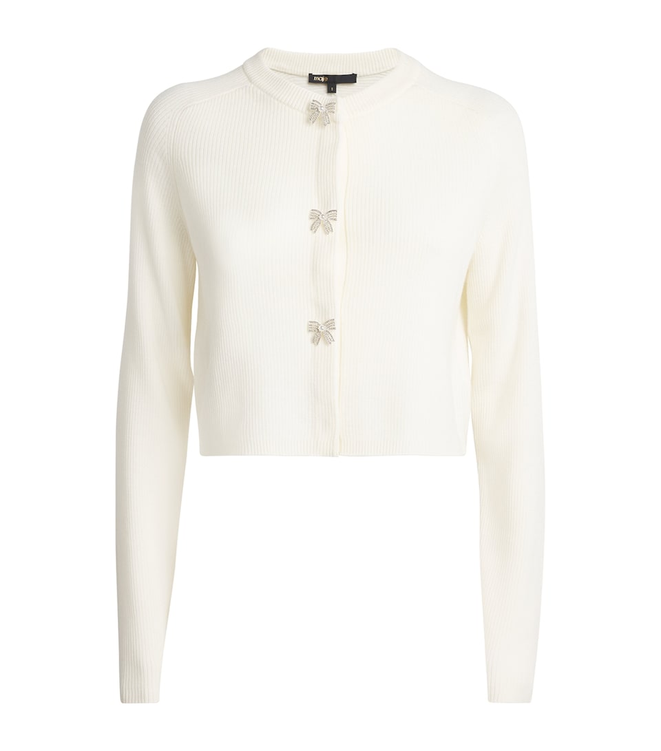 Wool Rib-Knit Bow Cardigan