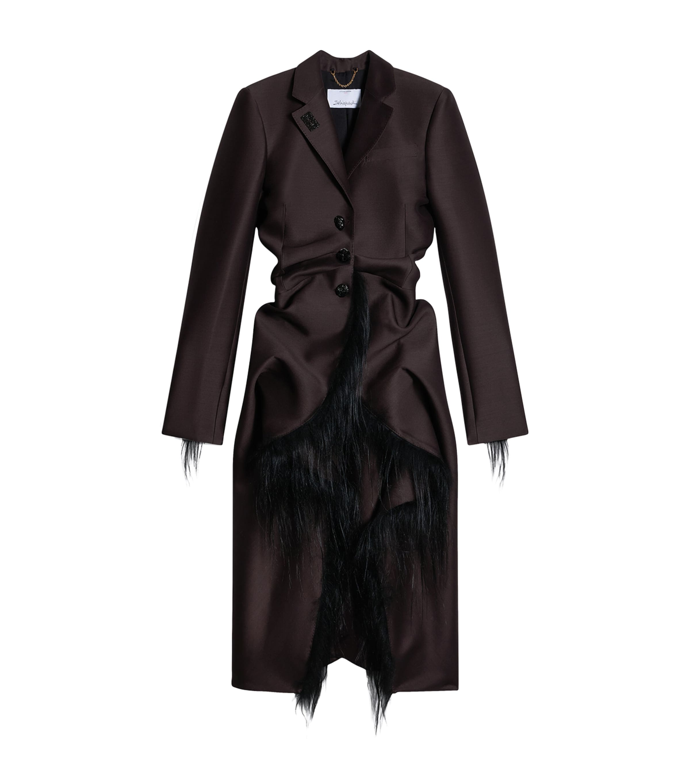Schiaparelli Womens Wool-Silk Demi-Lune Tailored Coat Dark Brown