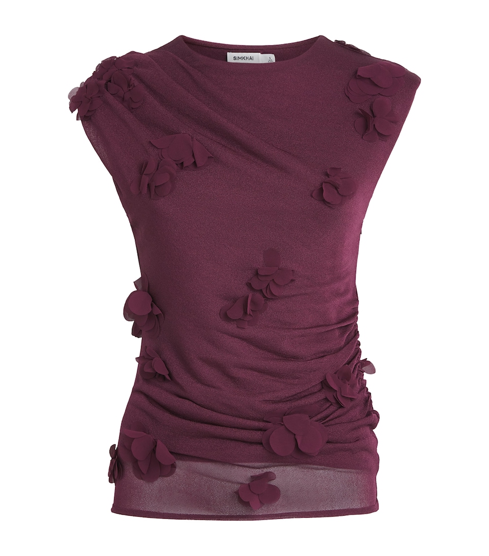 Simkhai Womens Floral Appliqué Tessa Top Fig