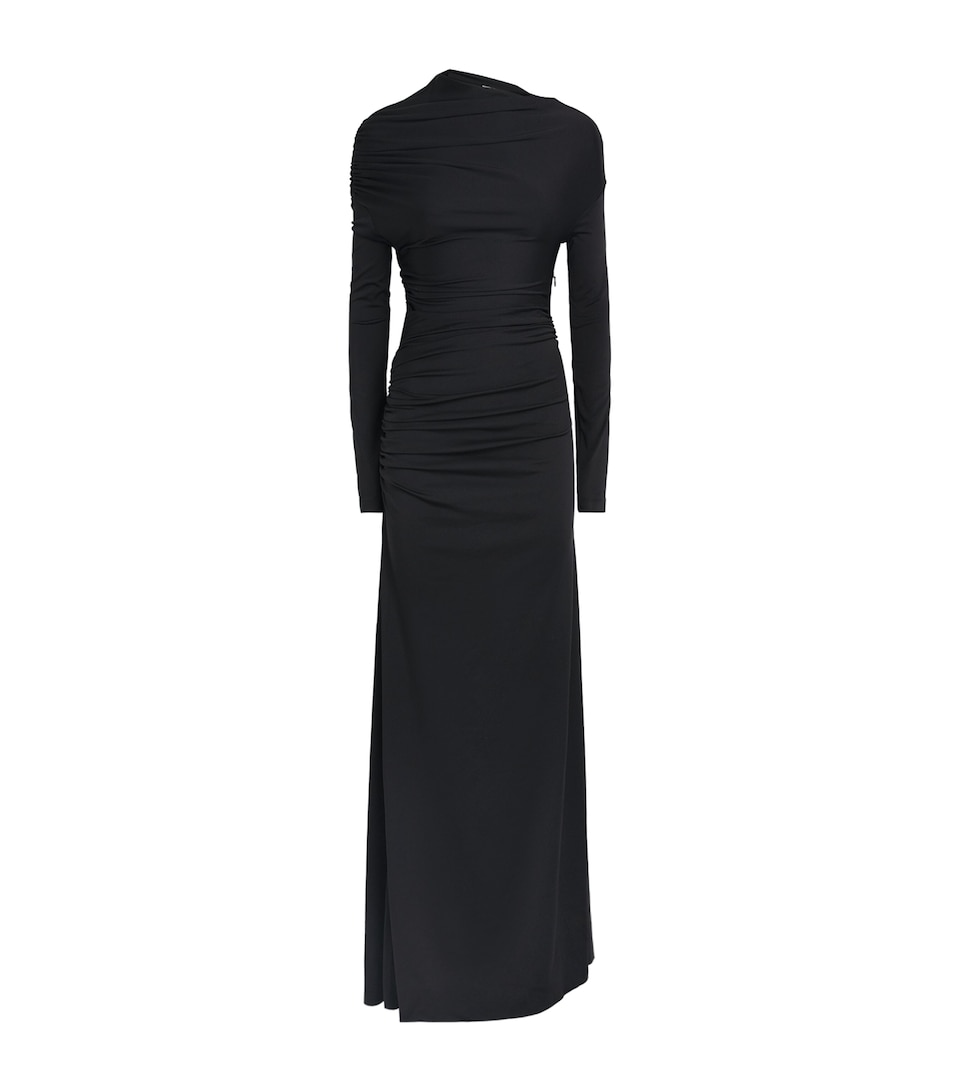 Victoria Beckham Womens Gathered Shoulder Drape Long-Sleeve Gown Black