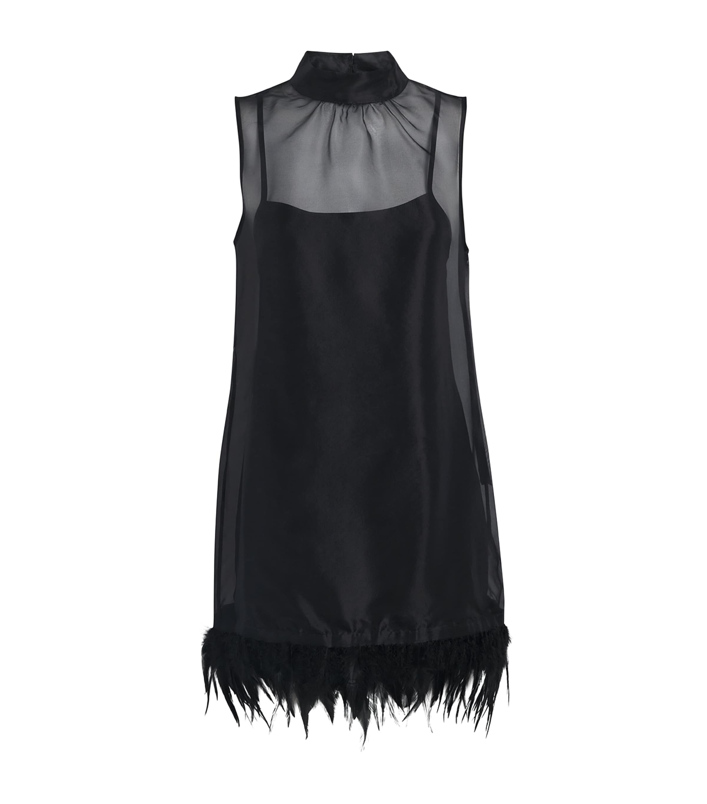 STAUD Womens Silk Feather-Trim Albee Mini Dress Blk Black