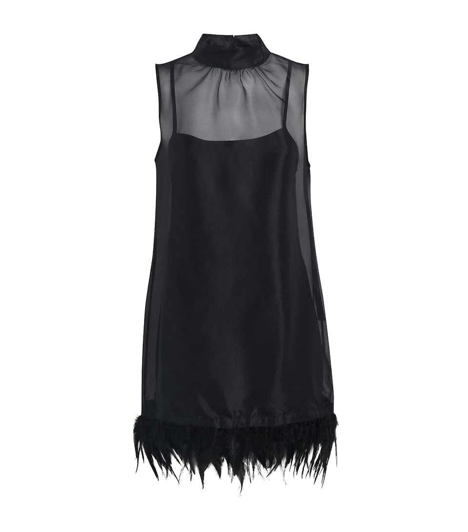 STAUD Womens Silk Feather-Trim Albee Mini Dress Blk Black