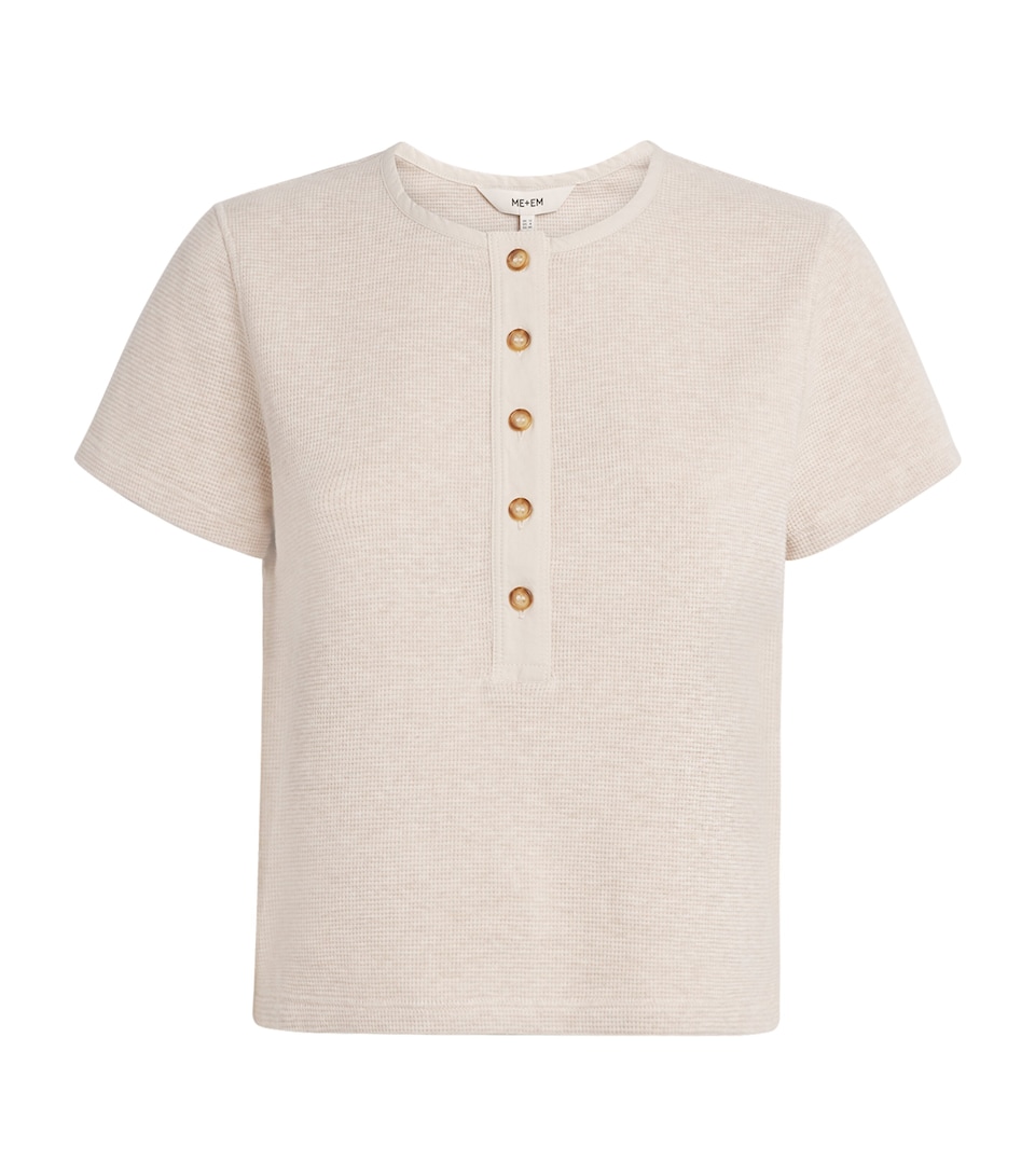 ME+EM Womens Waffle-Knit Henley Baby T-Shirt Oatmeal