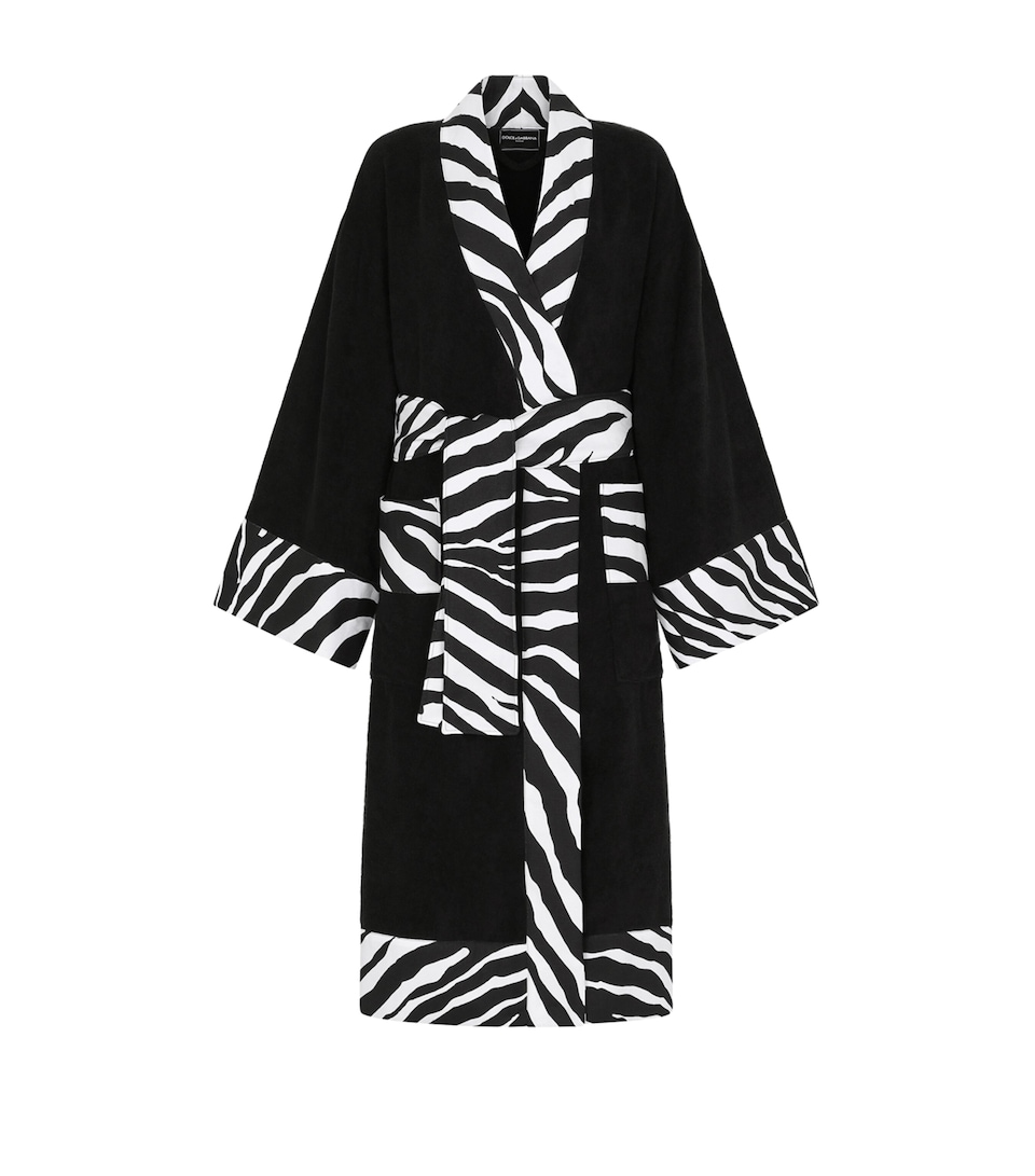 Dolce&Gabbana Casa Terry Cotton Zebra Print Robe Nero Zebra