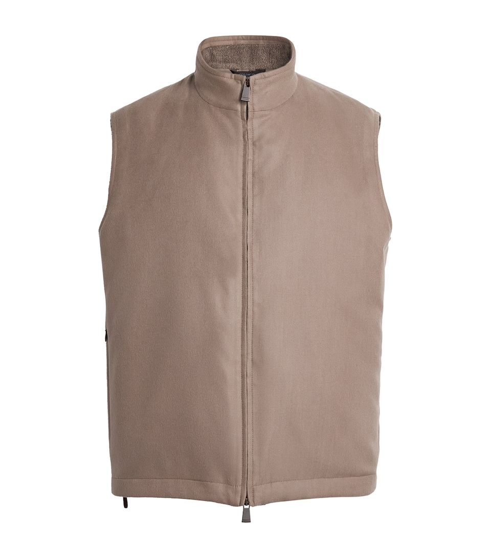 Colombo Mens Cashmere Leather Trim Gilet Brown