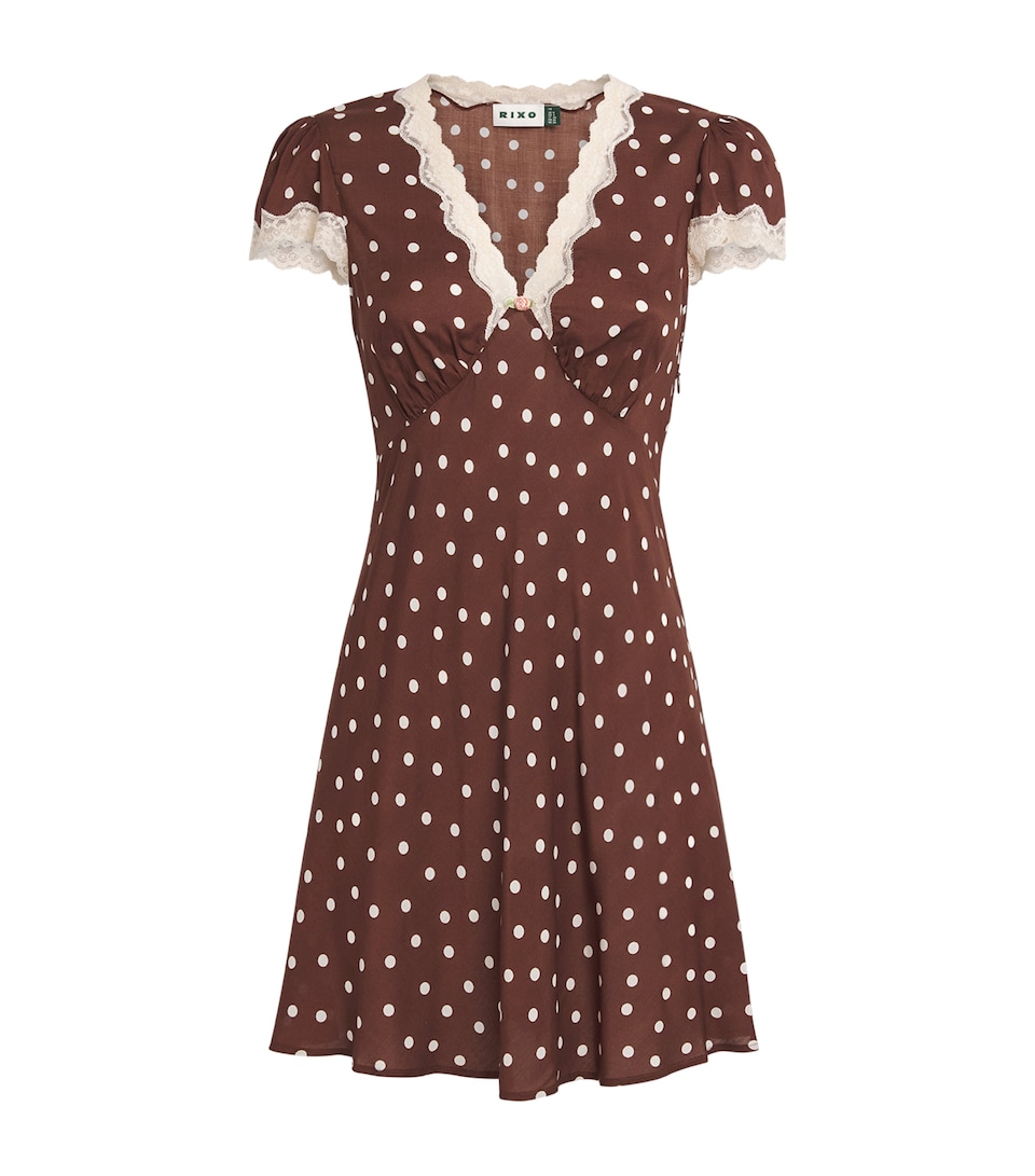 Rixo Womens Polka-Dot Cely Mini Dress Layla Dot Brown