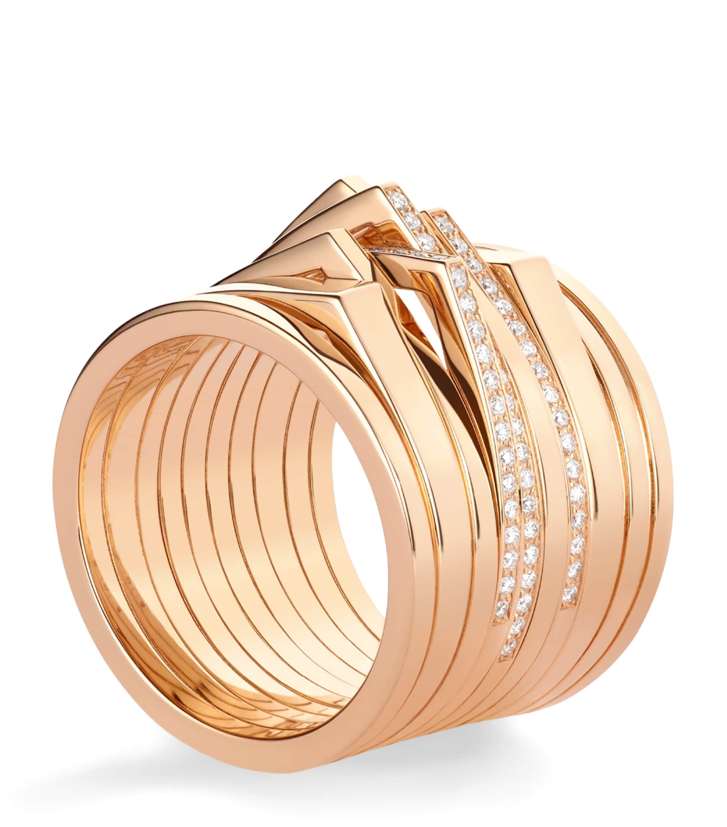 Repossi Rose Gold and Diamond Antifer 10-Band Ring Pink Gold