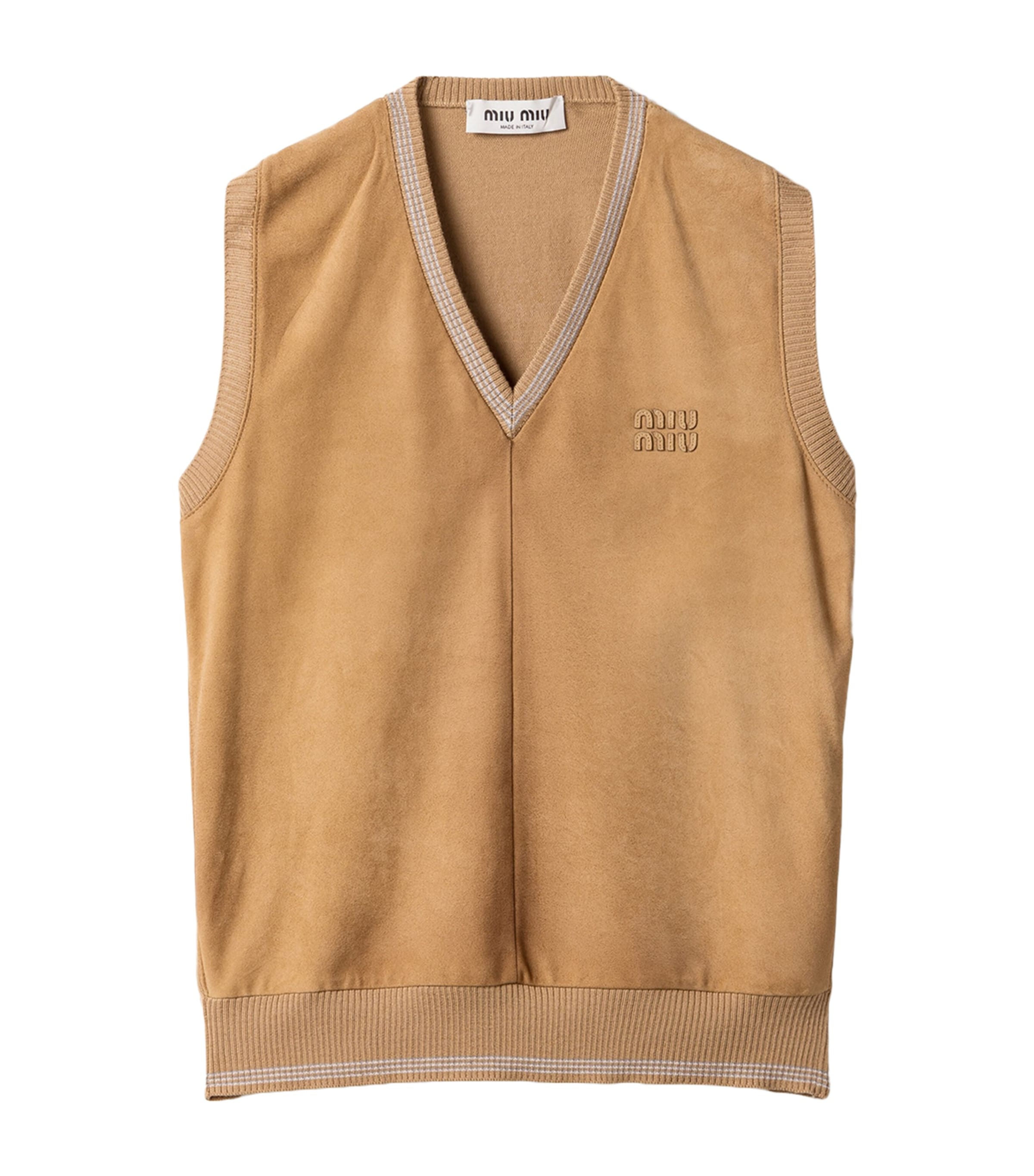 Miu Miu Womens Wool-Suede Sweater Vest Brown