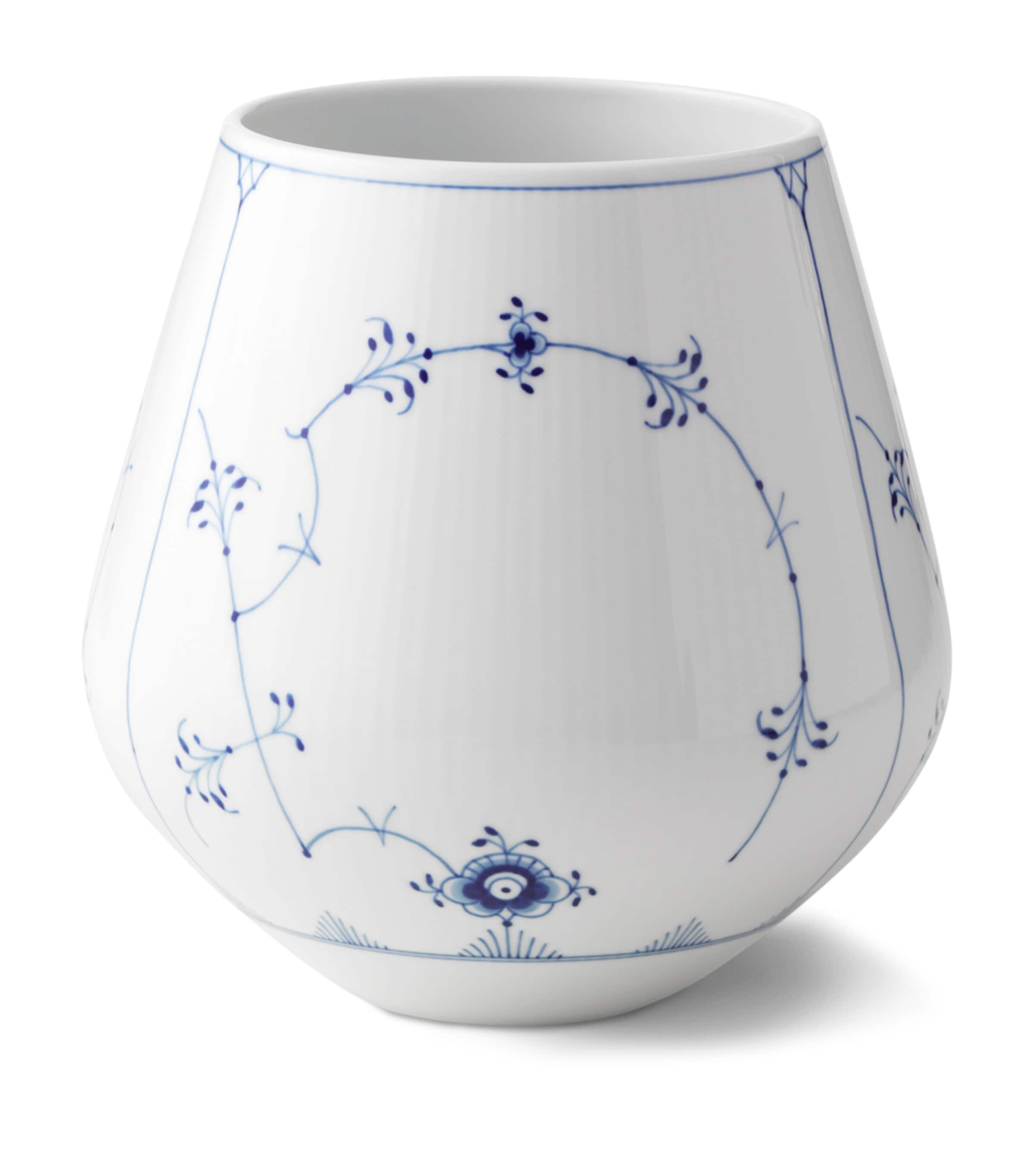 Royal Copenhagen Large Blue Fluted Plain Vase (20.5cm) Blue