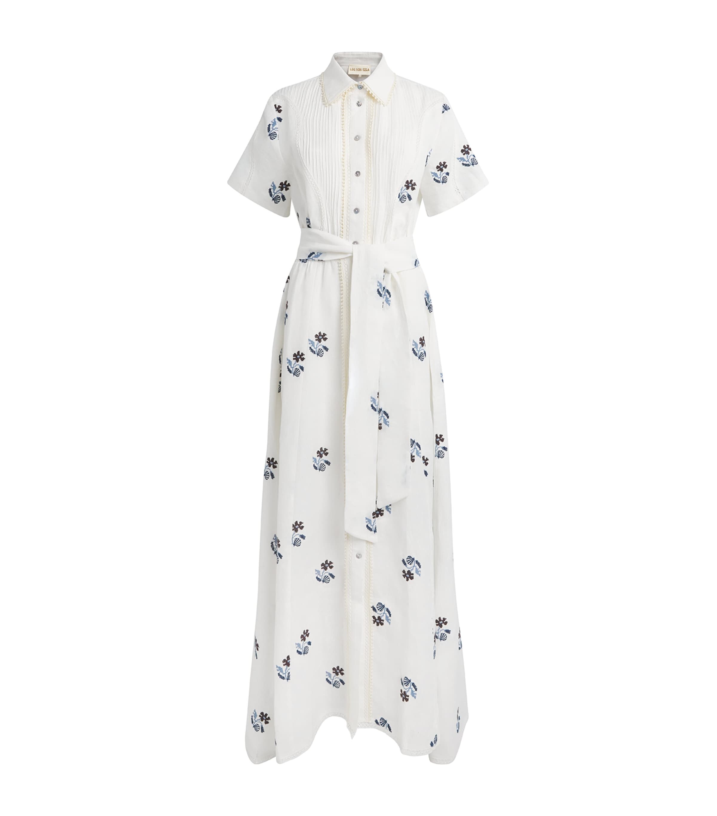 LUG VON SIGA Womens Linen Embroidered Vera Maxi Dress Offwhite