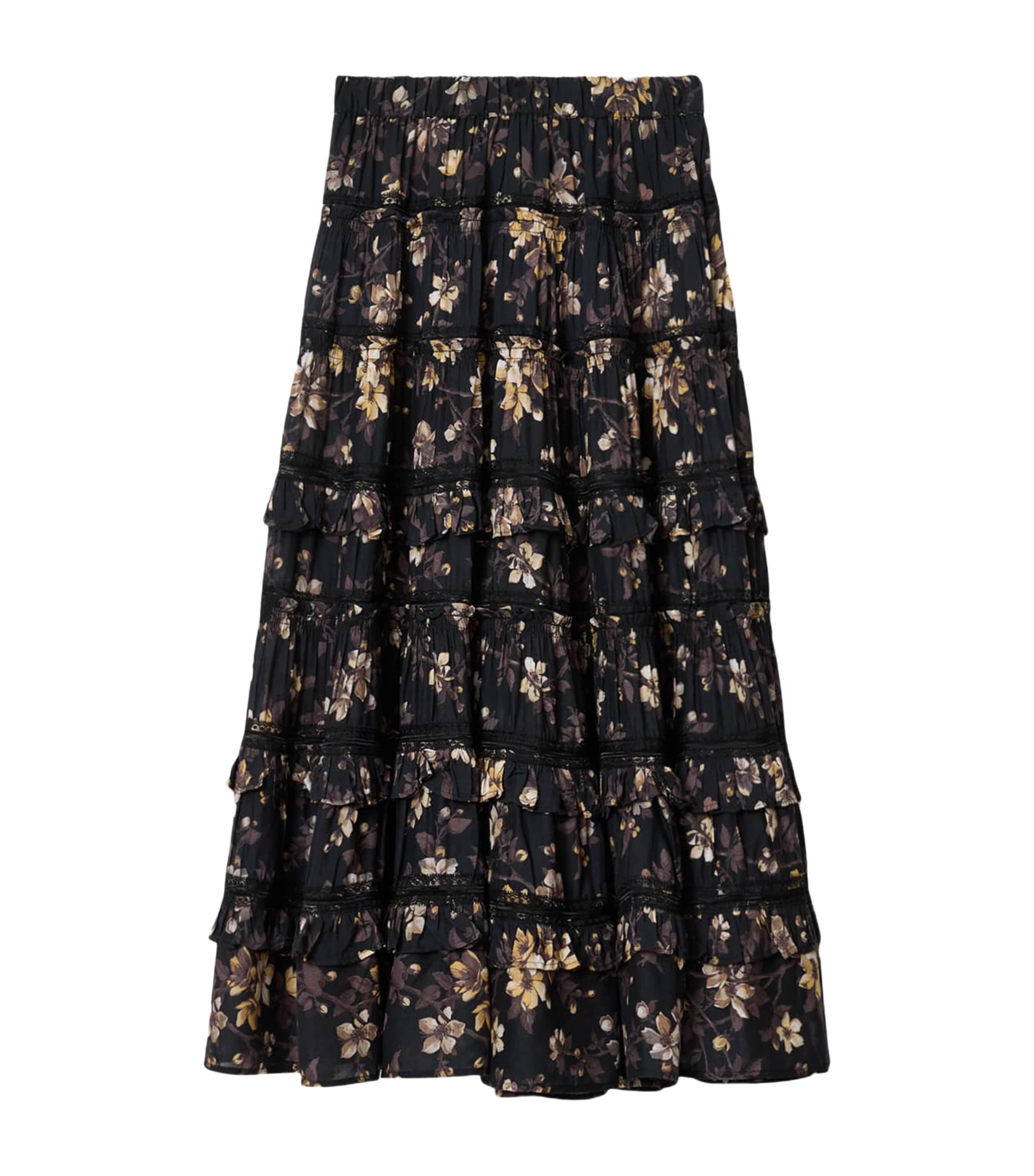 AllSaints Womens Floral Print Talia Midi Skirt Vine Black