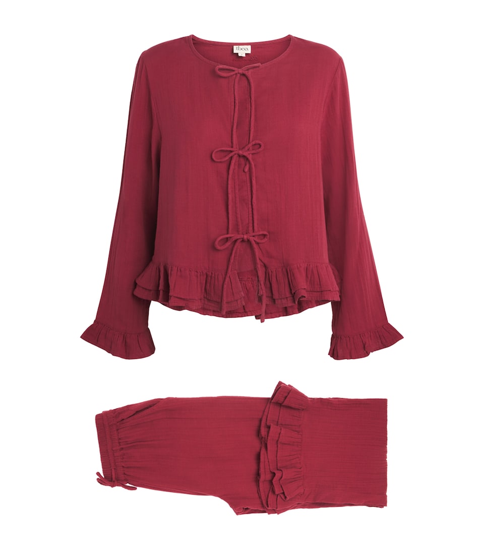 TBCO Womens Cotton Gauze Ankle Grazer Pyjama Set Red Ruffle
