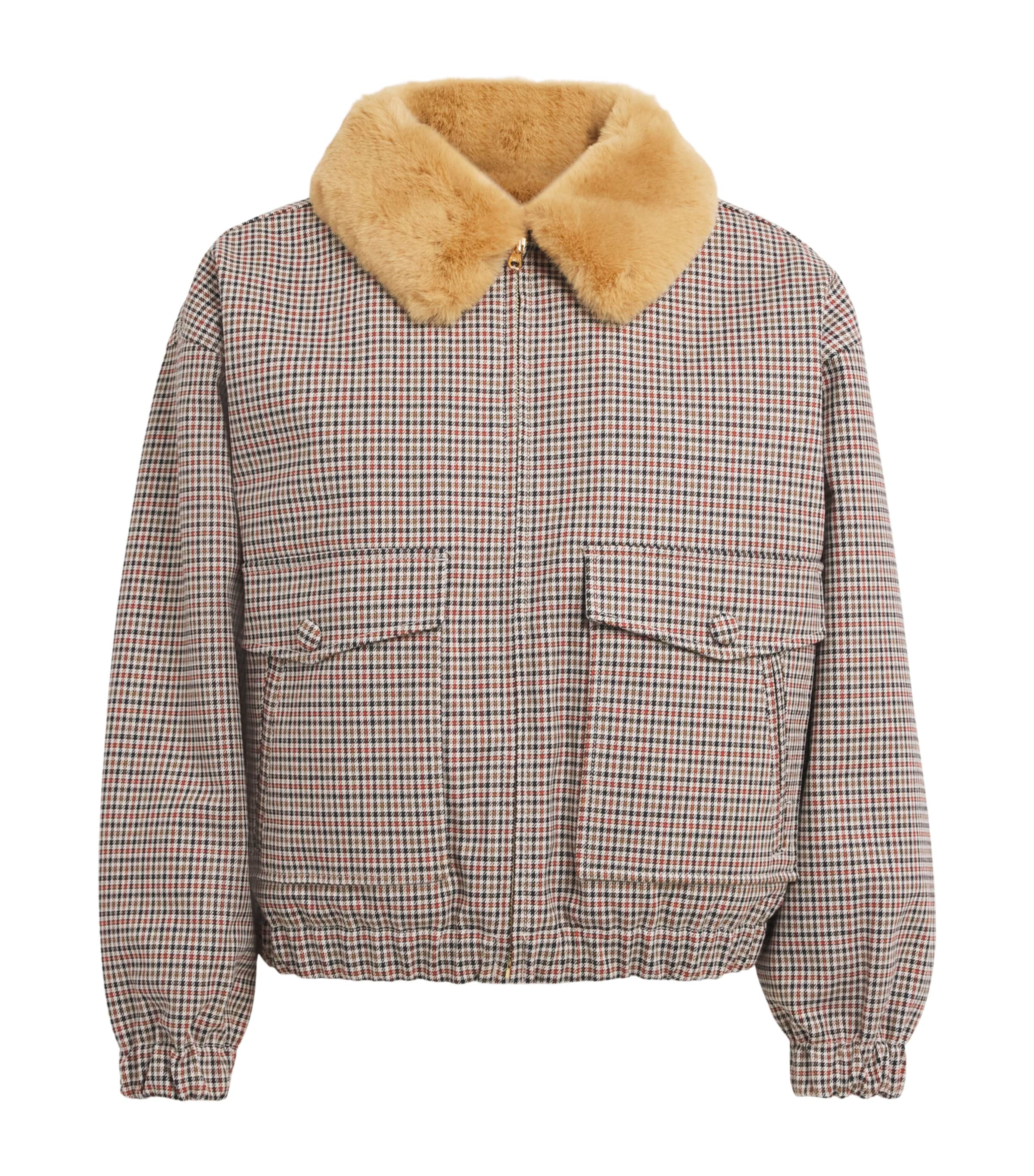 Sandro Paris Womens Faux-Fur-Lined Bomber Jacket Brown