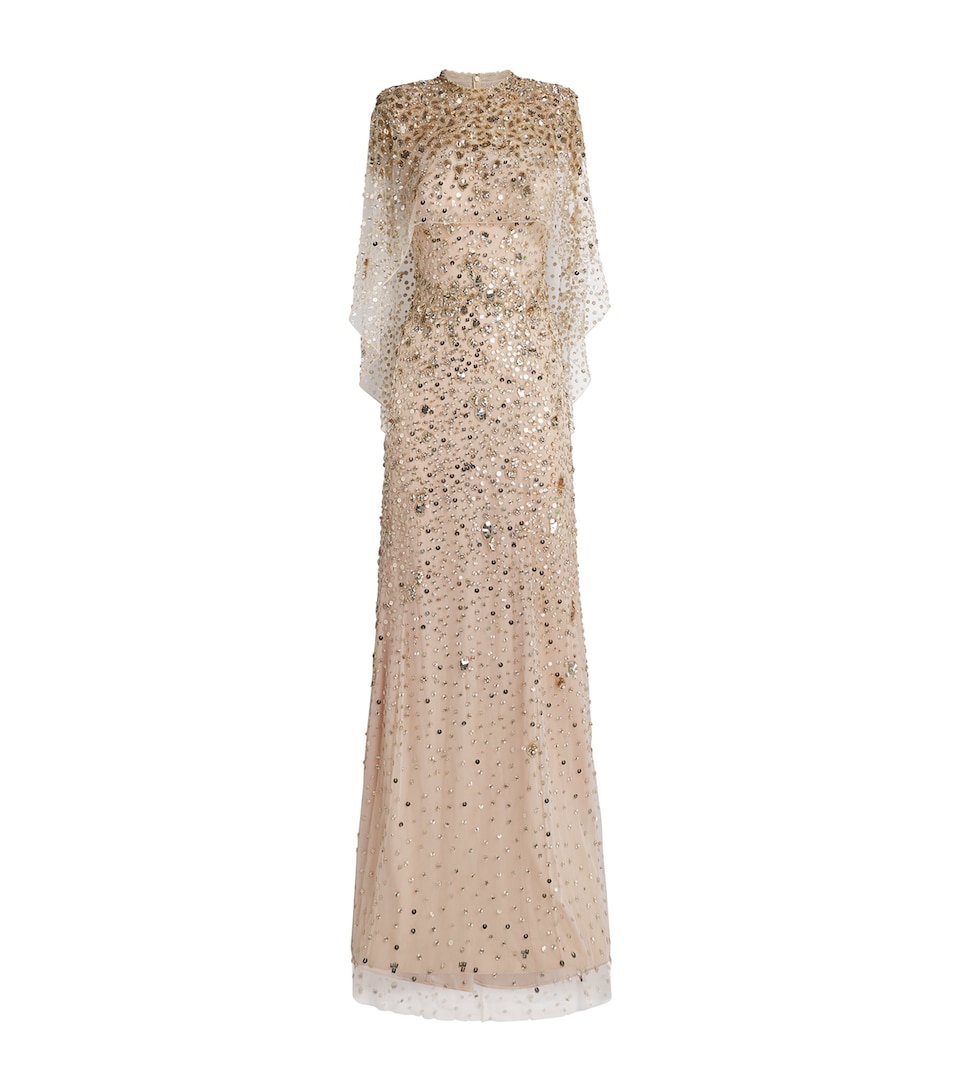 Jenny Packham Womens Embellished Gracie Gown Illusion