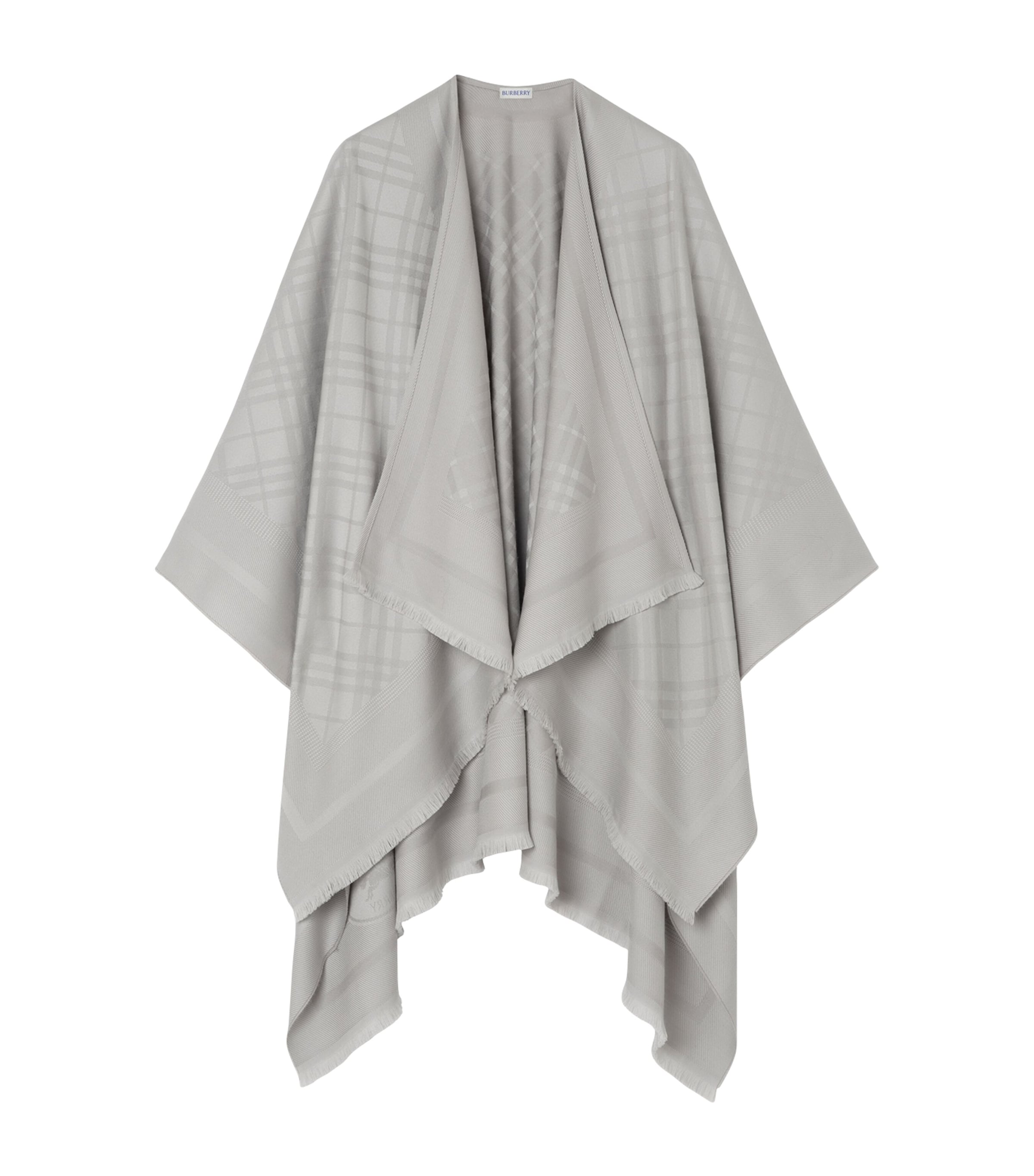 Burberry Wool-Cashmere Check Cape Pigeon Grey