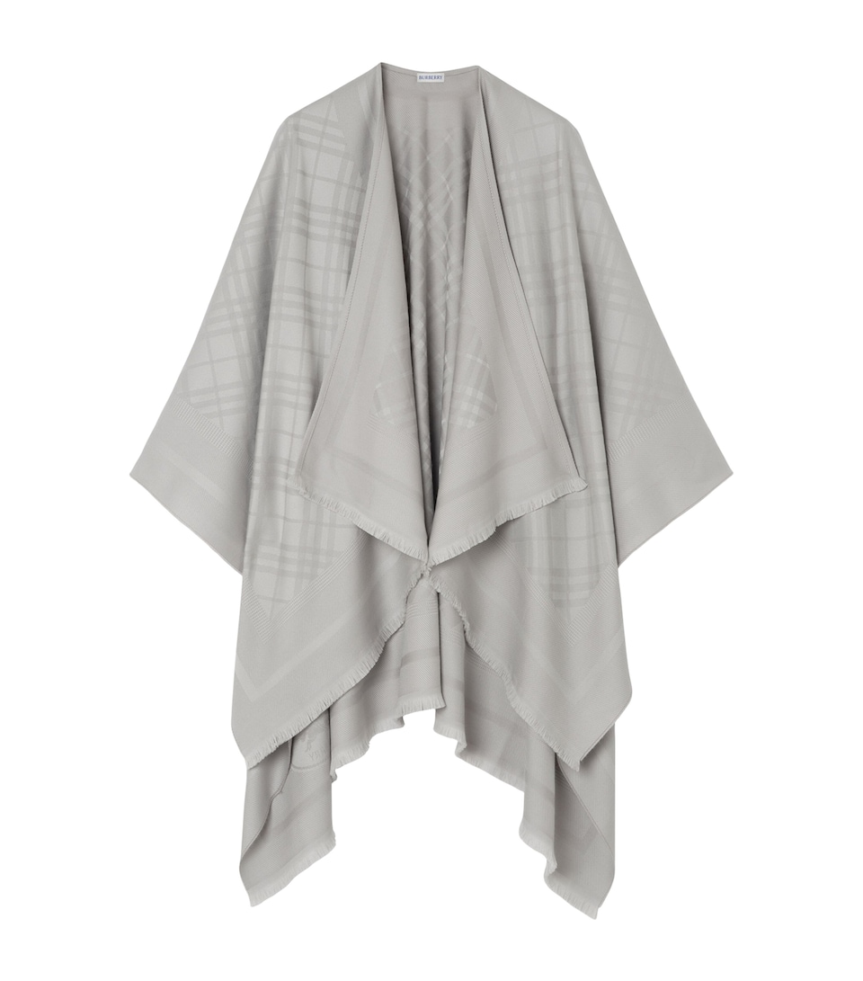 Burberry Wool-Cashmere Check Cape Pigeon Grey