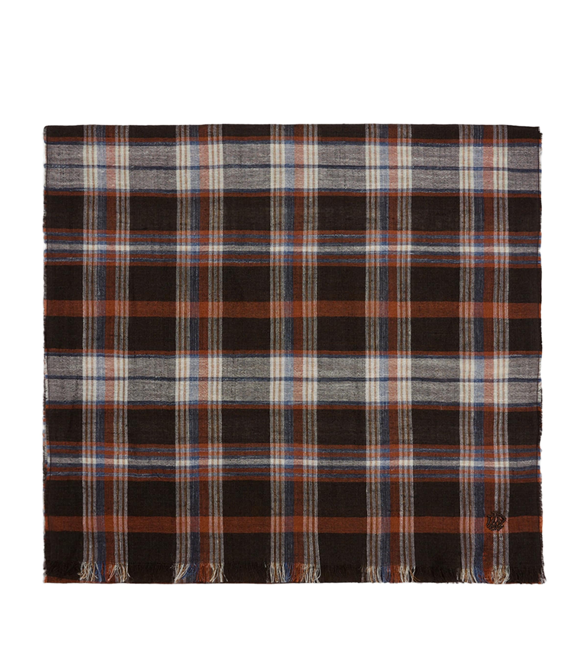 Dunhill Wool-Linen-Silk Tartan Scarf Brown