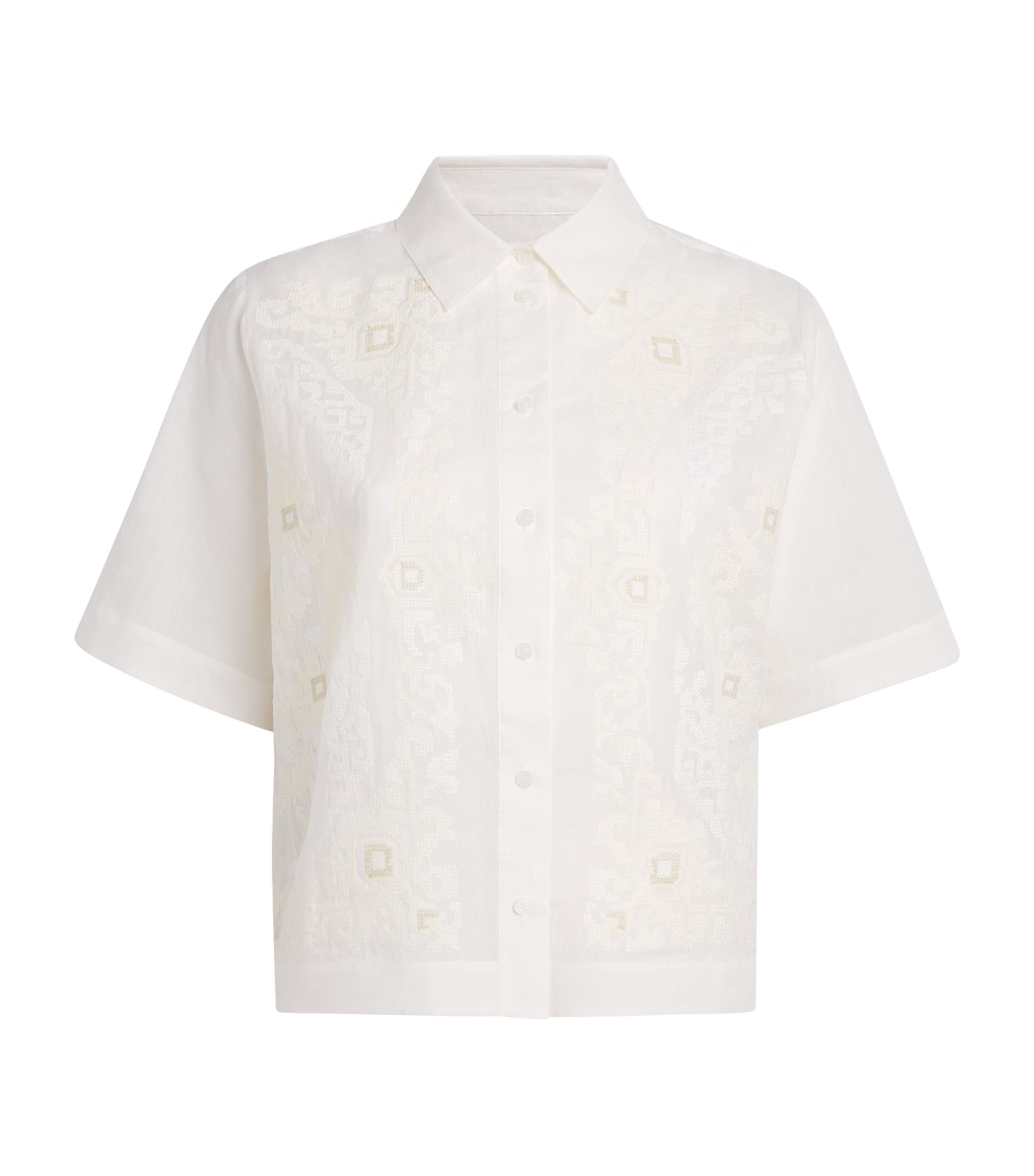 Claudie Pierlot Womens Cotton-Ramie Cross-Stitch Shirt Ecru