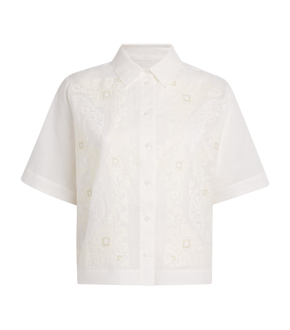 Claudie Pierlot Womens Cotton-Ramie Cross-Stitch Shirt Ecru