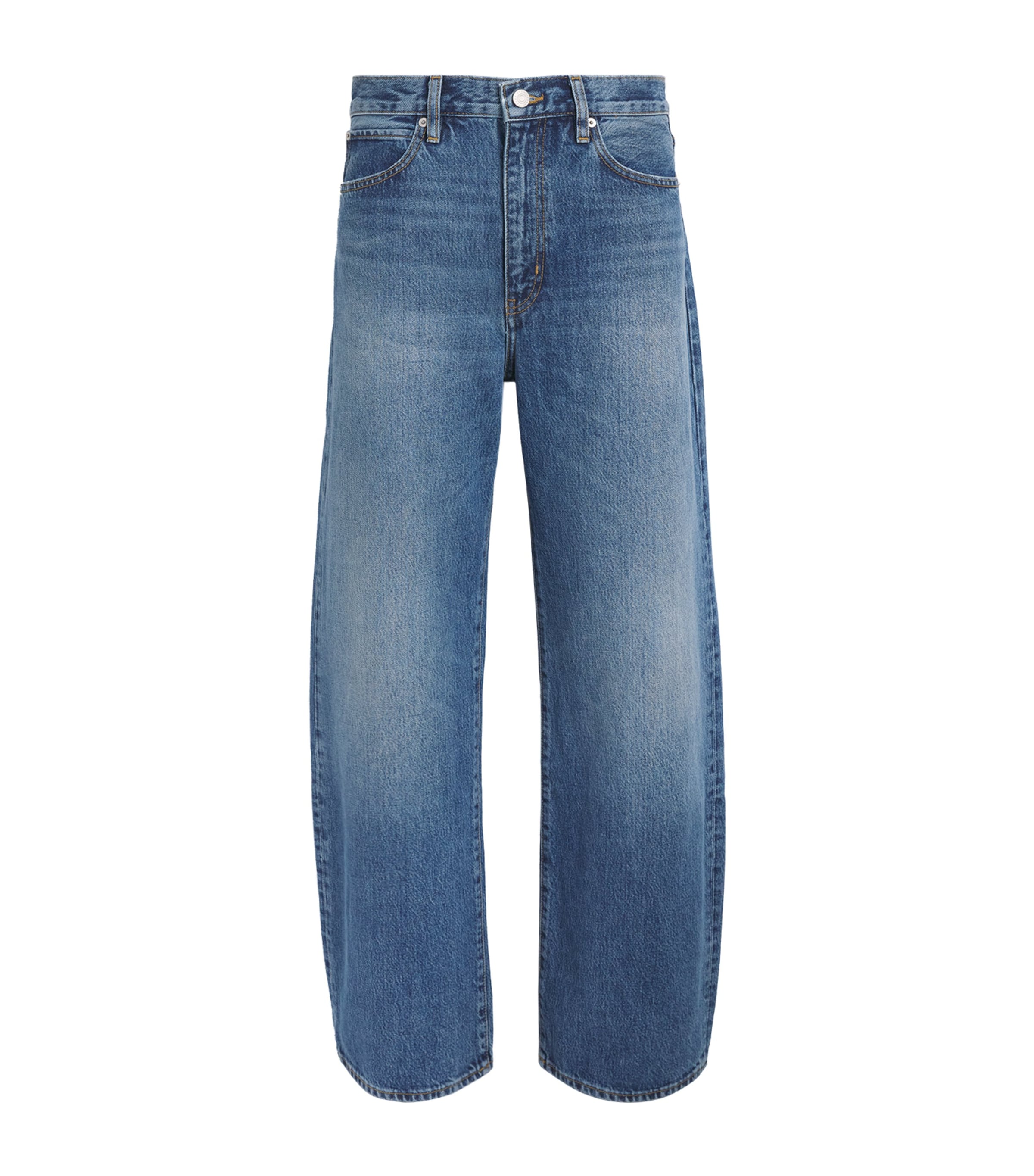 FRAME Womens The Bow High-Rise Barrel-Leg Jeans Soundwave