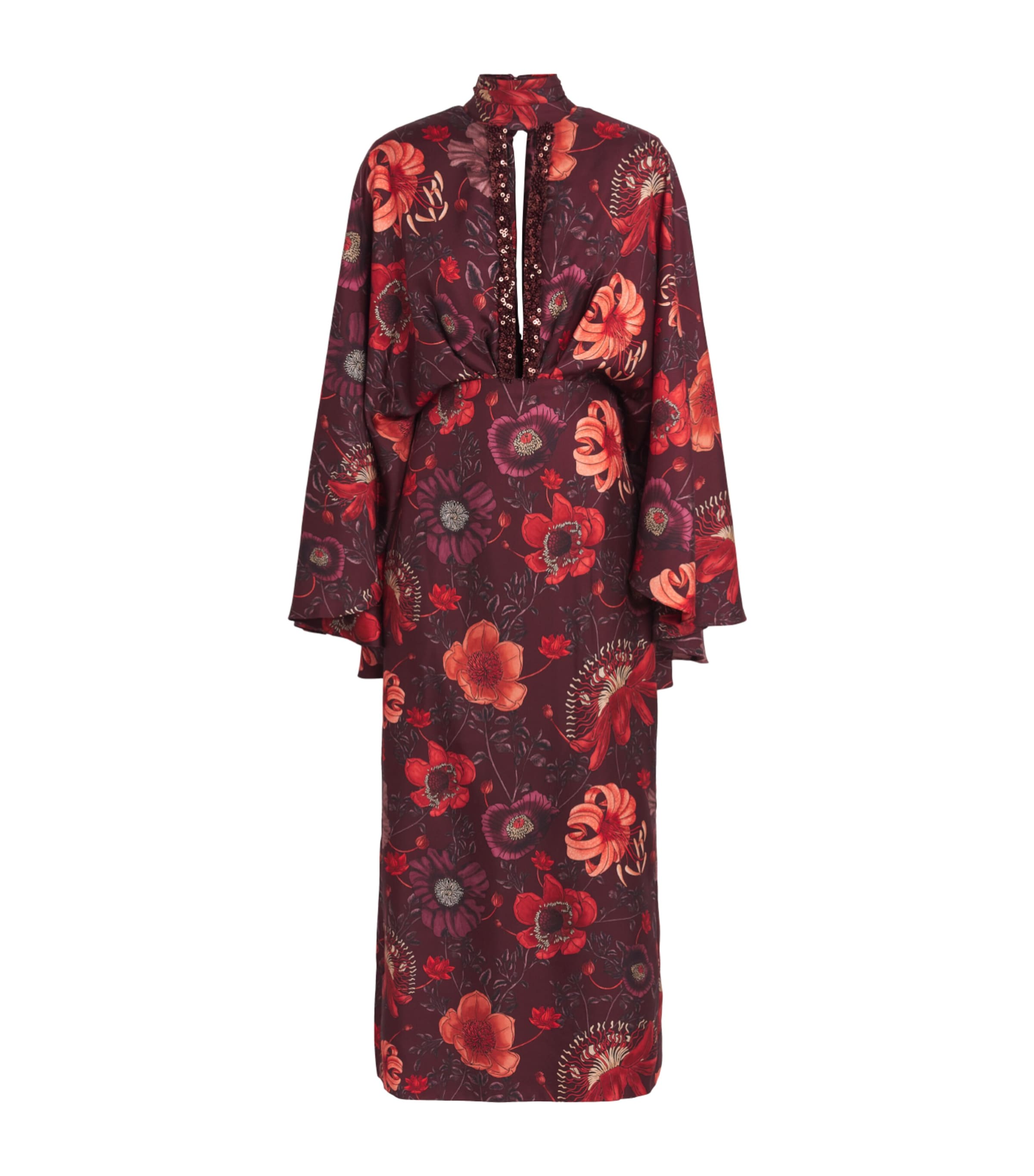 Johanna Ortiz Womens Silk Hidden Flower Maxi Dress Wine