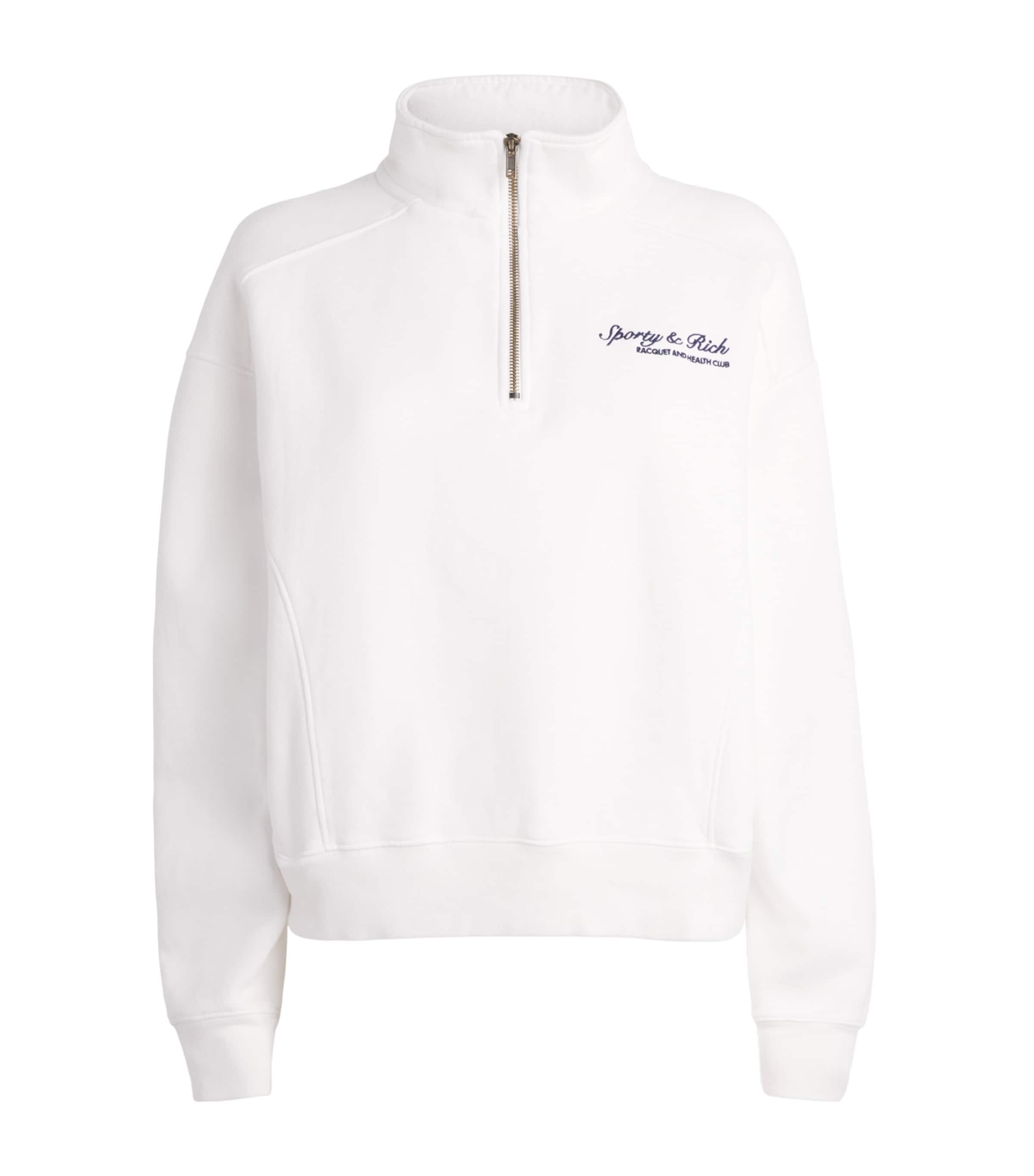 Sporty & Rich Womens Embroidered Syracuse Quarter-Zip Sweatshirt White