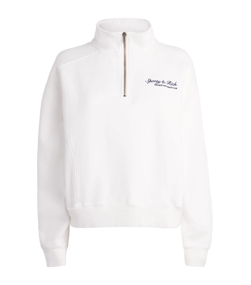 Sporty & Rich Womens Embroidered Syracuse Quarter-Zip Sweatshirt White