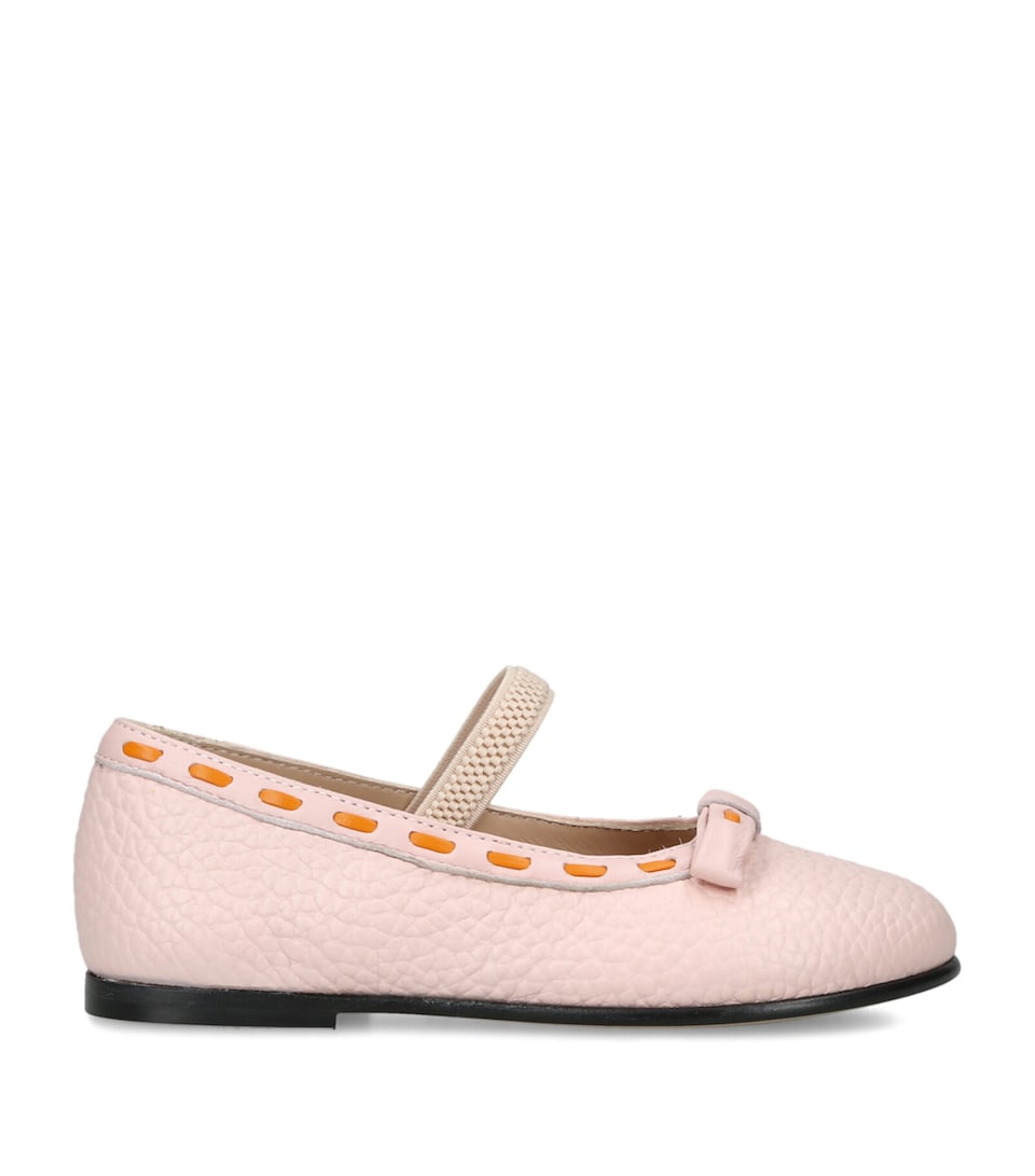 Fendi Kids Leather Ballet Flats Pink