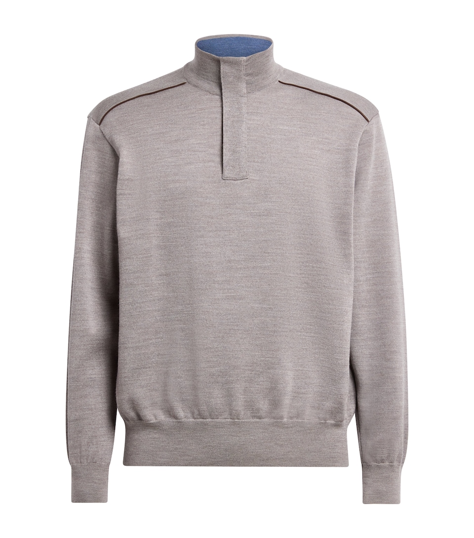 Paul & Shark Mens Virgin Wool Quarter-Zip Sweater Beige