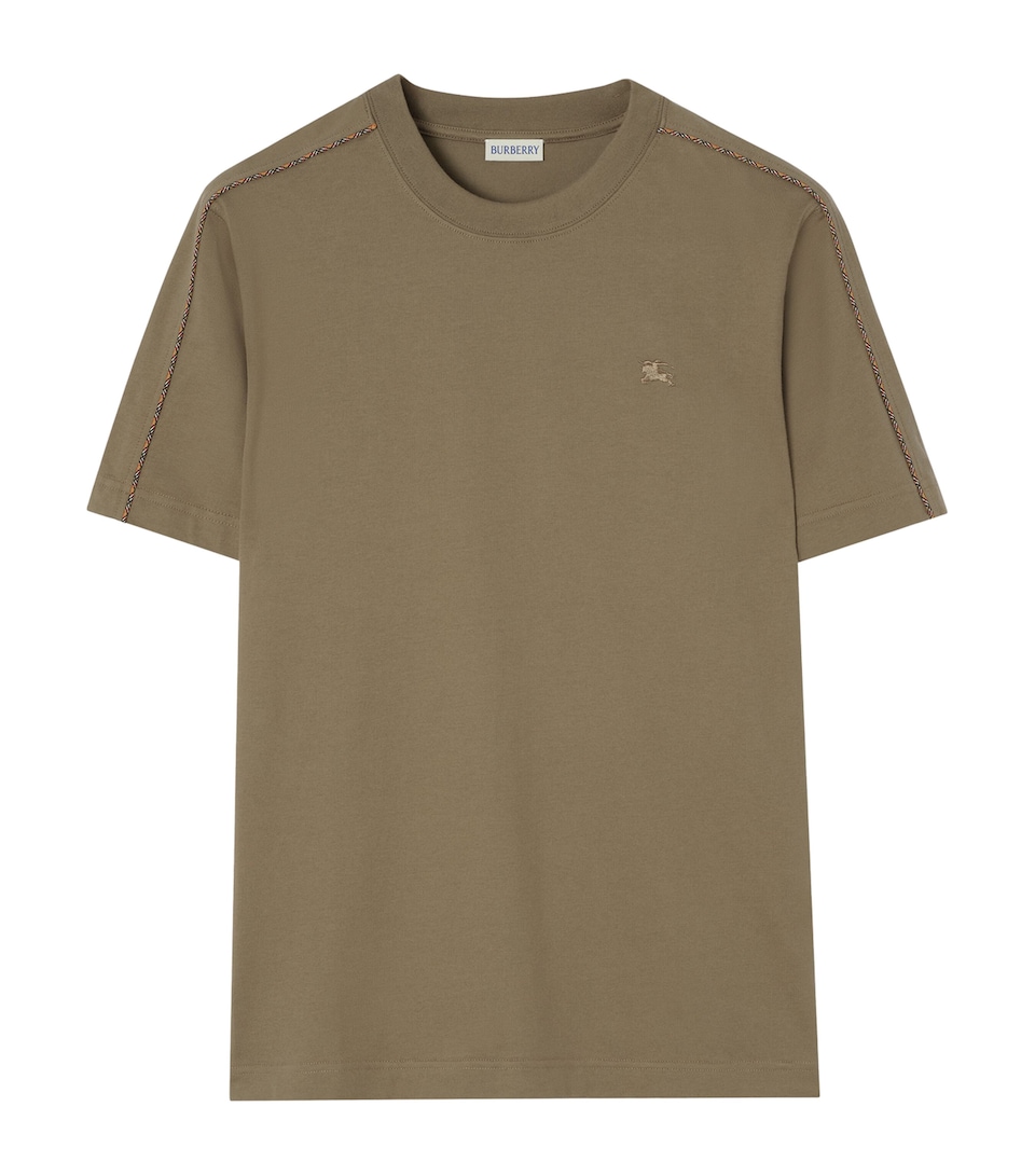 Burberry Mens Cotton Check-Piping Slim T-Shirt Finch Brown