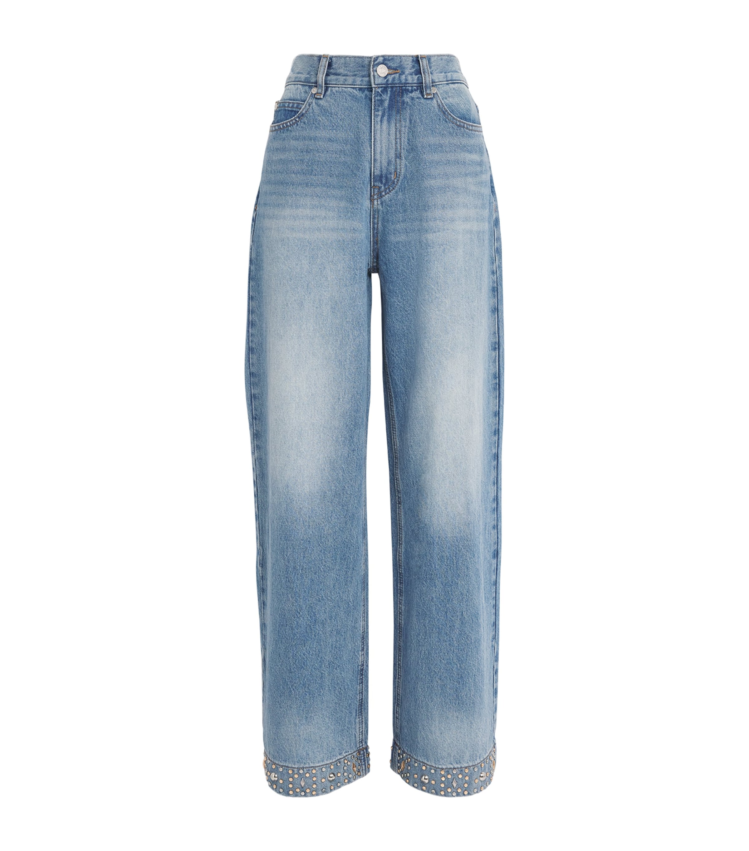 Sandro Paris Womens Embellished Straight-Leg Jeans Blue Jean