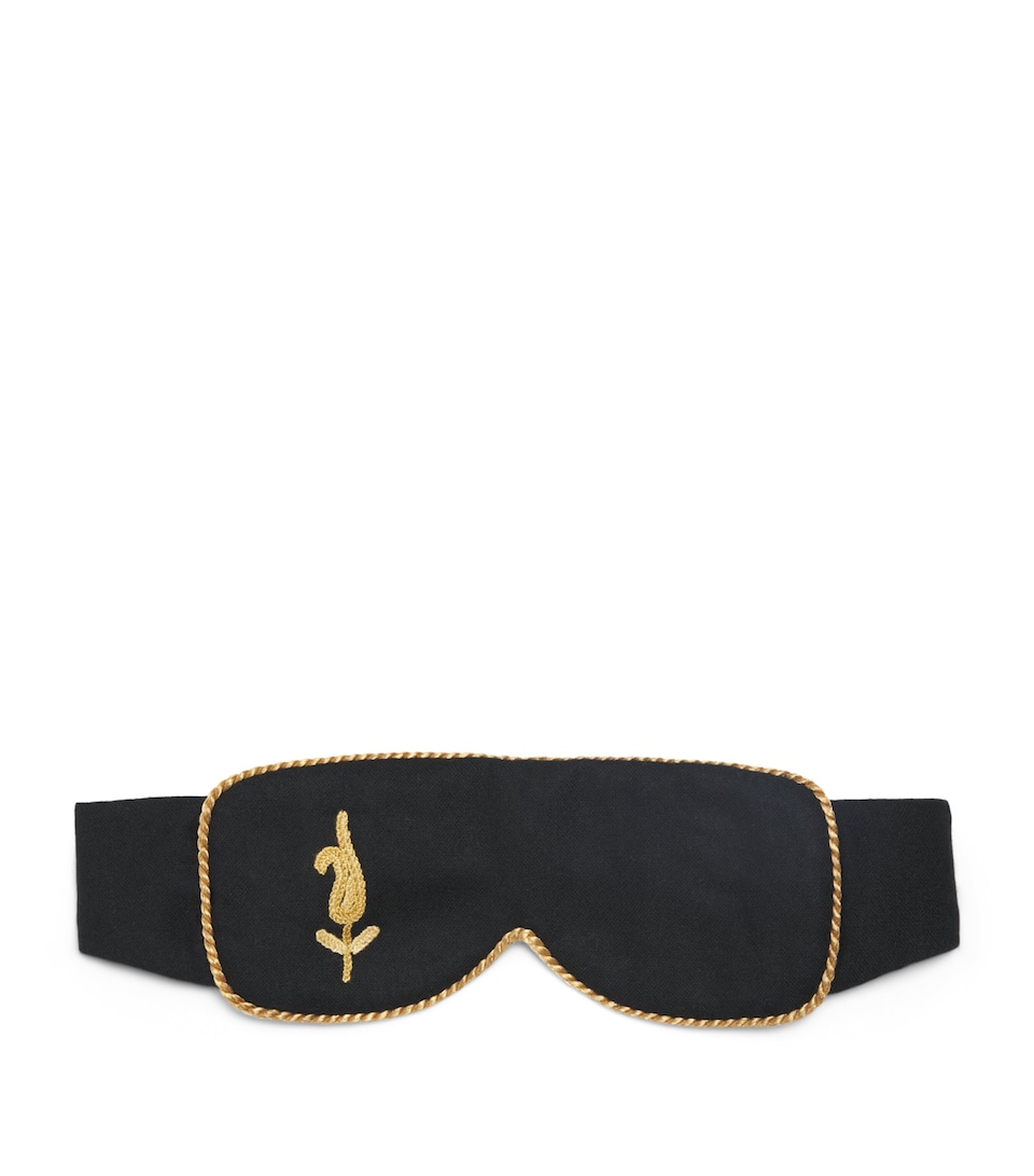 Daniel Hanson Mens Vicuña-Cashmere Embroidered Sleep Mask Black/gold