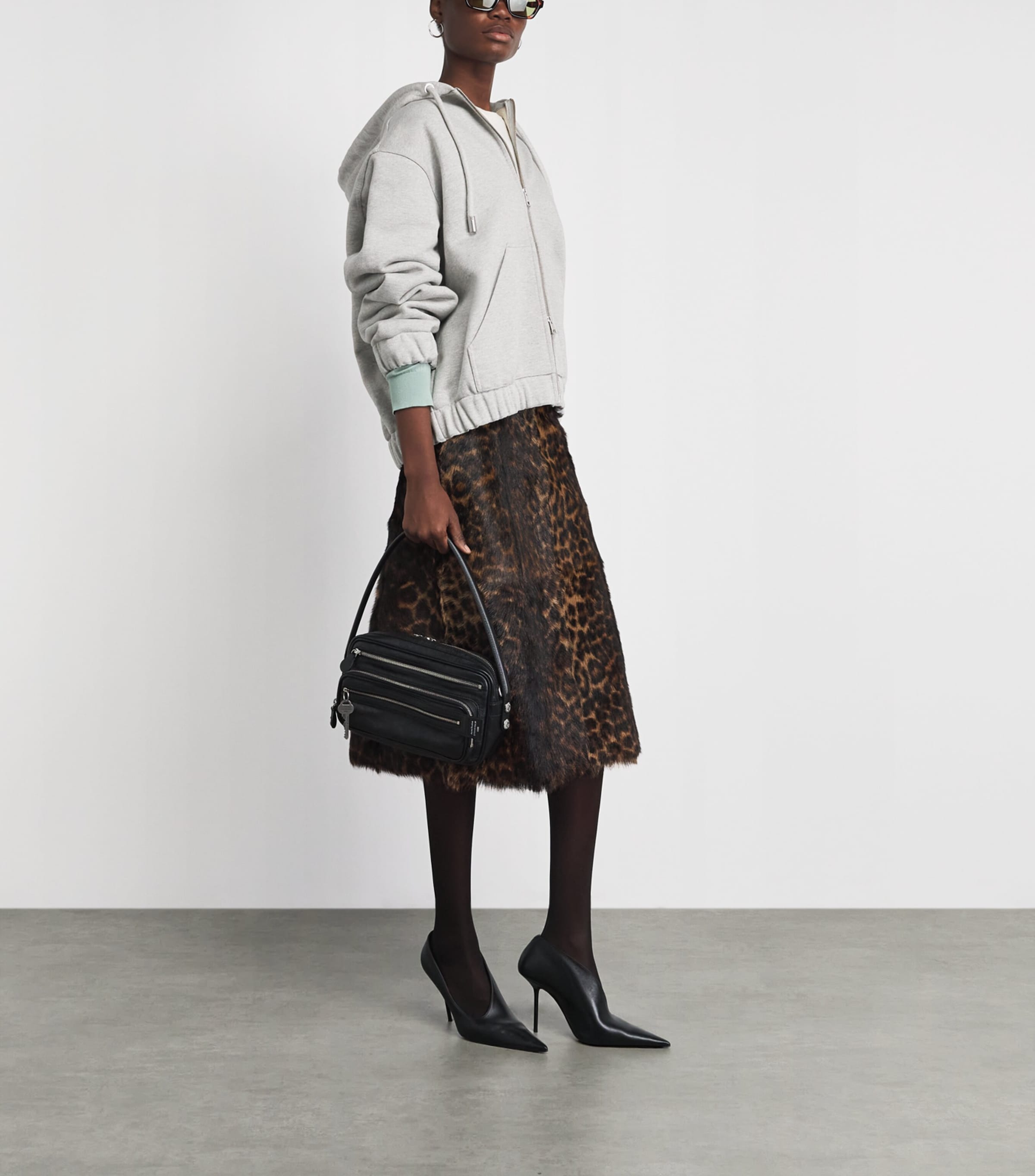 AMI Paris Womens Goatskin Leopard Midi Skirt Marron Chocolat