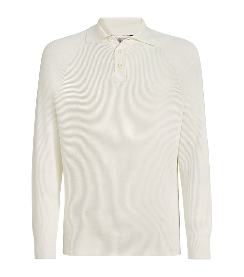 Brunello Cucinelli Mens Cotton Rib-Knit Polo Sweater