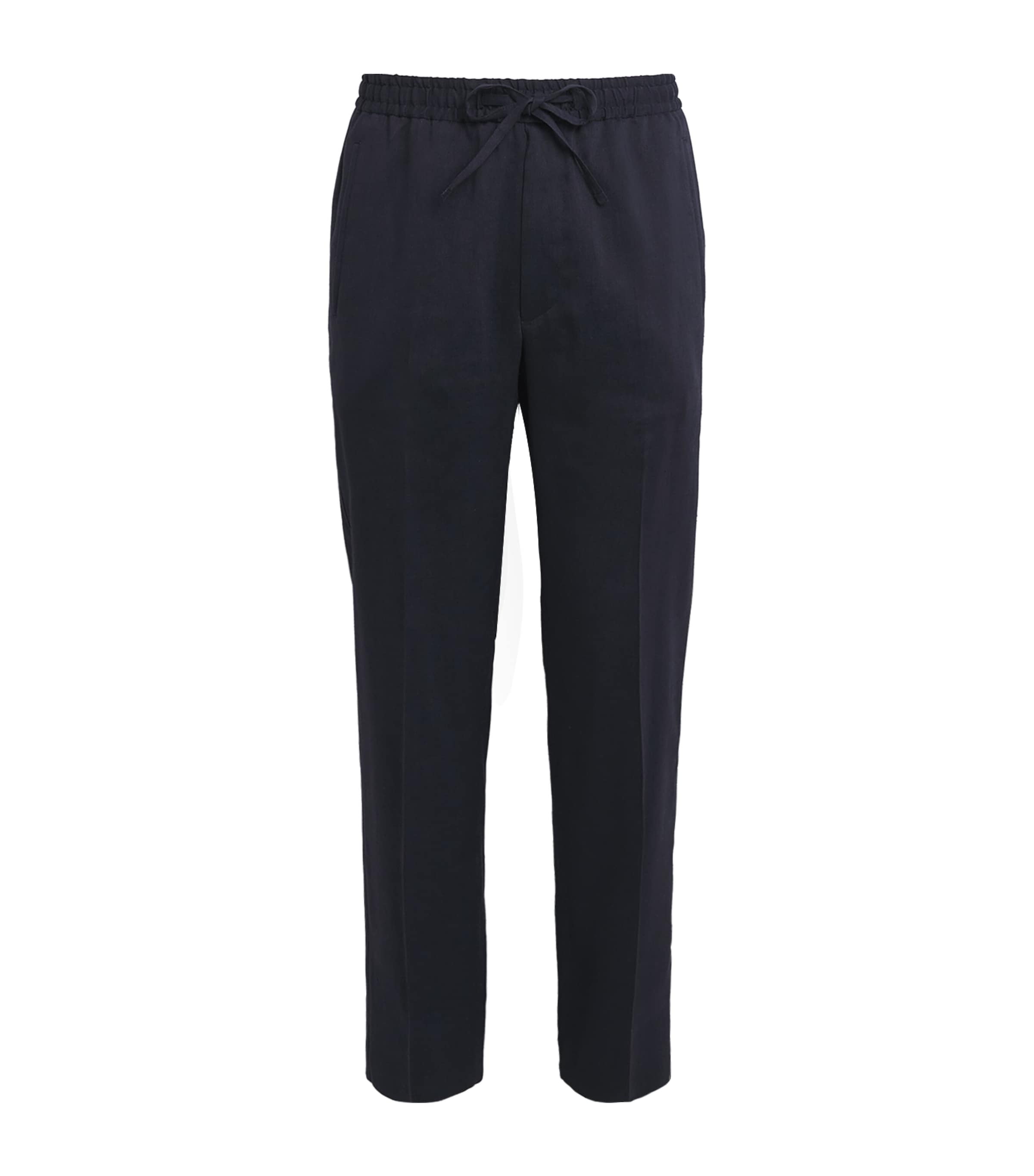 Corneliani Mens Linen-Virgin Wool-Mohair Drawstring Trousers Navy Blue