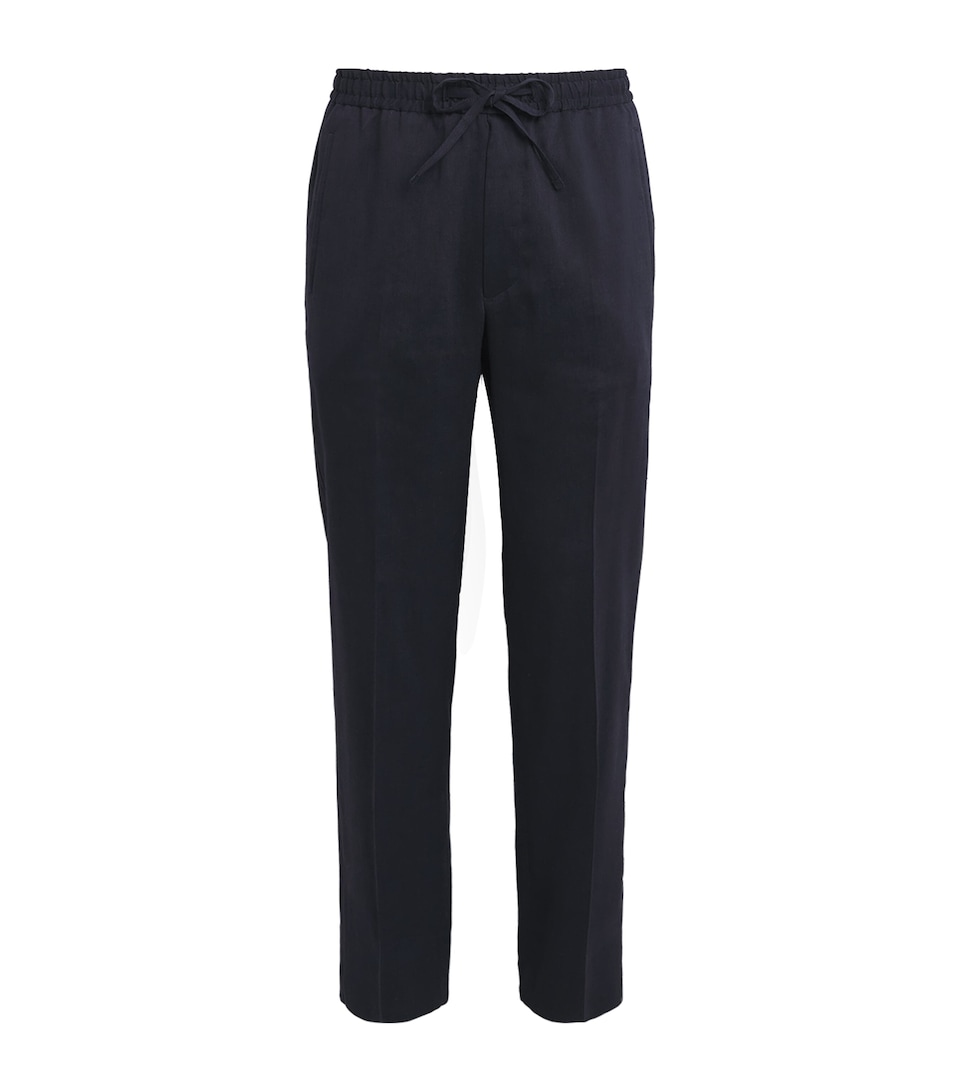 Corneliani Mens Linen-Virgin Wool-Mohair Drawstring Trousers Navy Blue