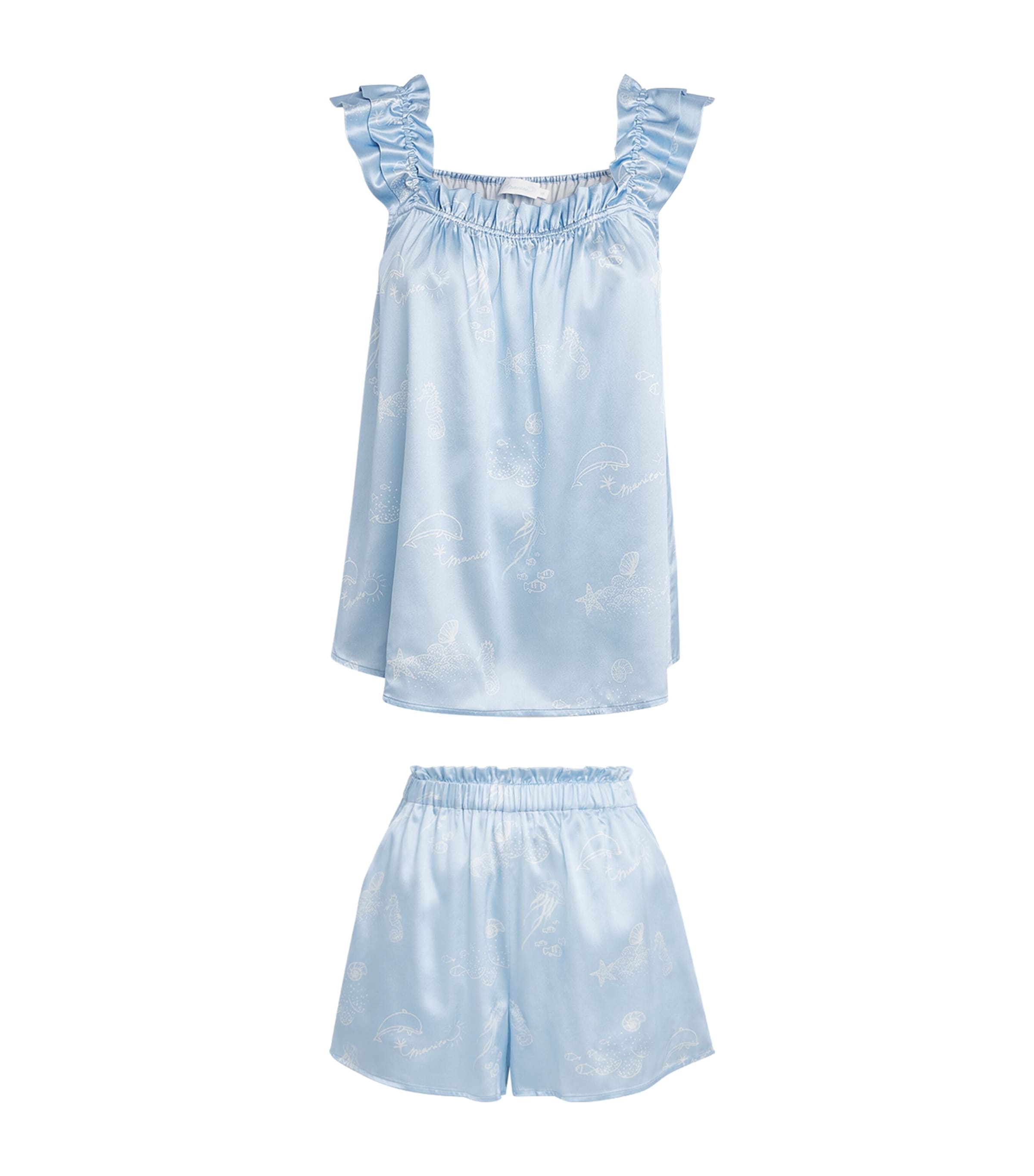 Silk-Blend Sea Print Tank and Short Pyjama Set