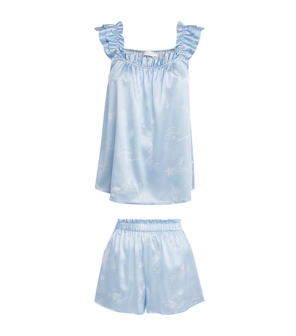 Silk-Blend Sea Print Tank and Short Pyjama Set