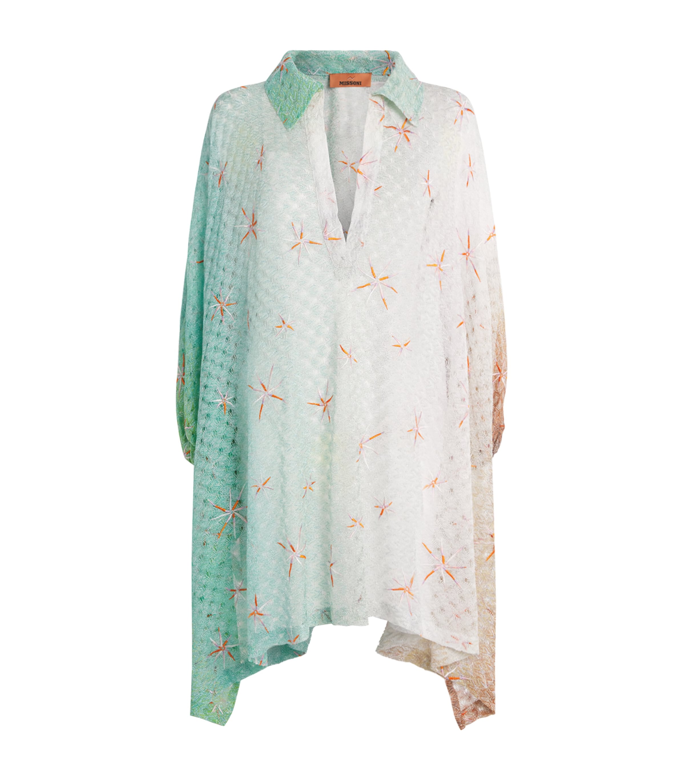 Metallic-Trim Embroidered Mini Kaftan