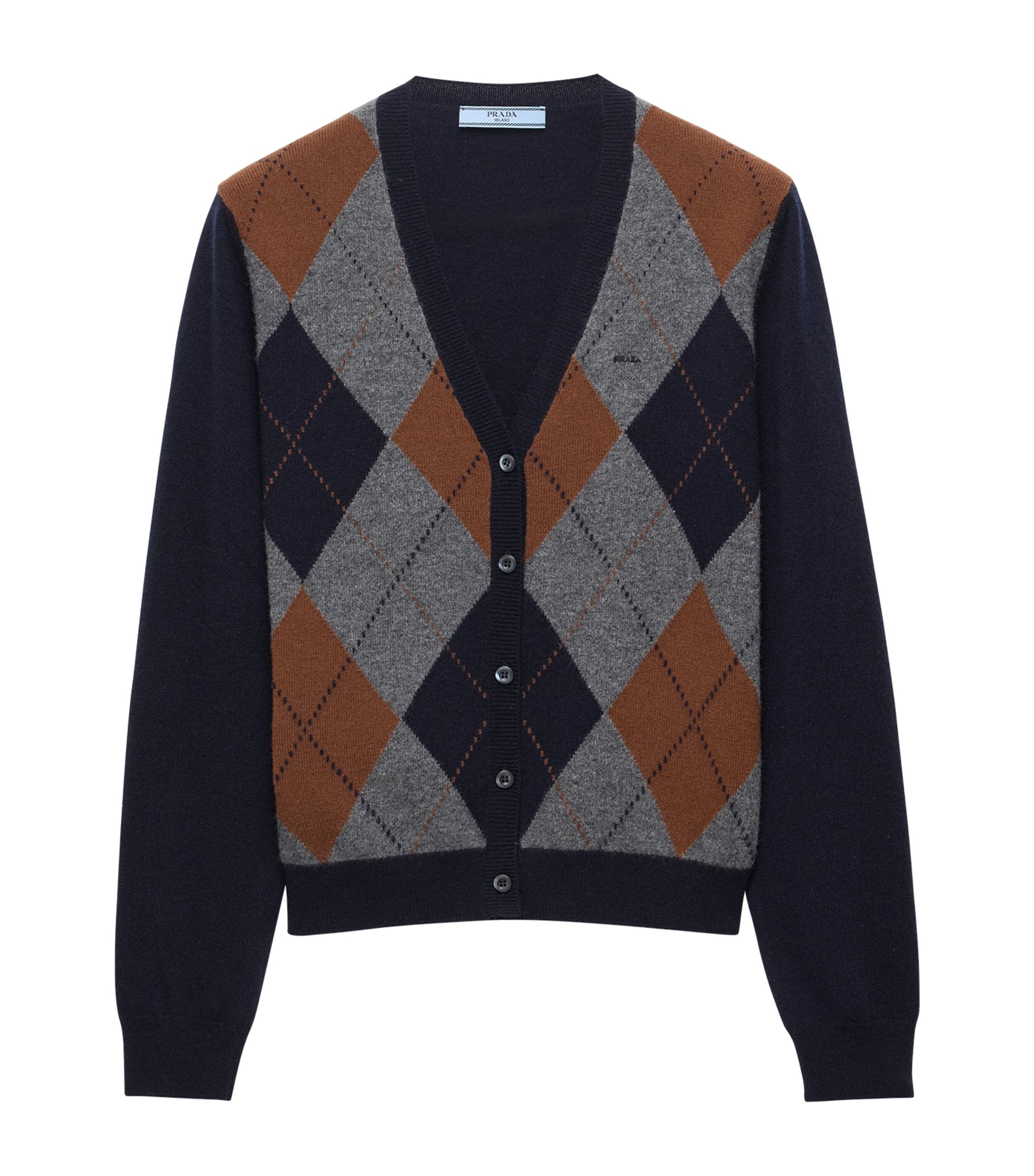 Prada Womens Cashmere Argyle Cardigan Blue