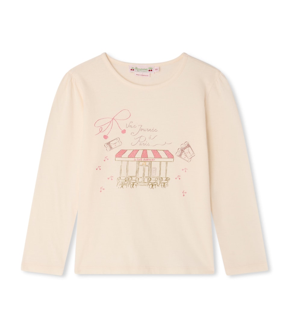 Bonpoint Cotton Printed Long-Sleeve T-Shirt (4 Years) Rose Chamallow