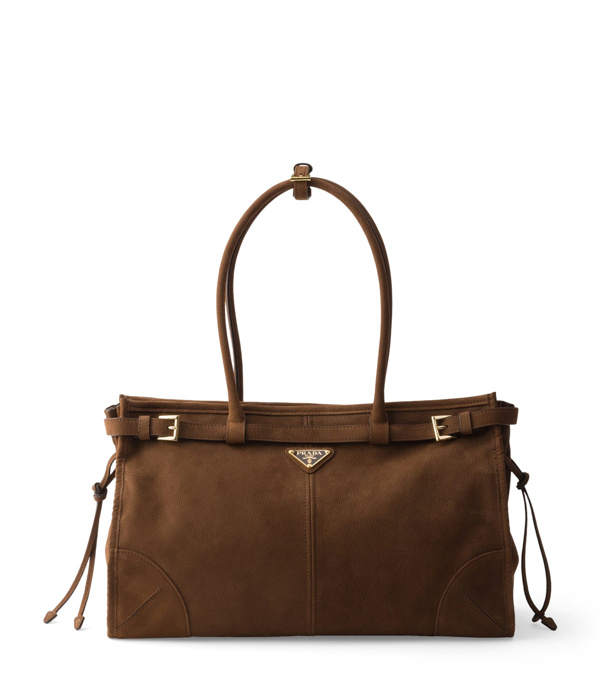 Prada Large Nubuck Bonnie Shoulder Bag Brown