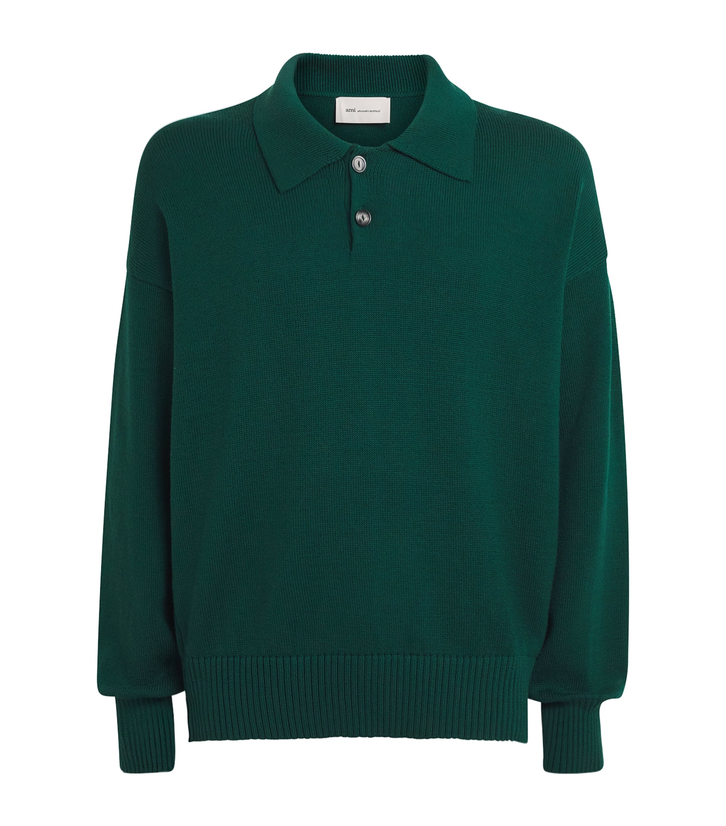 AMI Paris Mens Wool-Cotton Boxy Polo Sweater Vert Sapin
