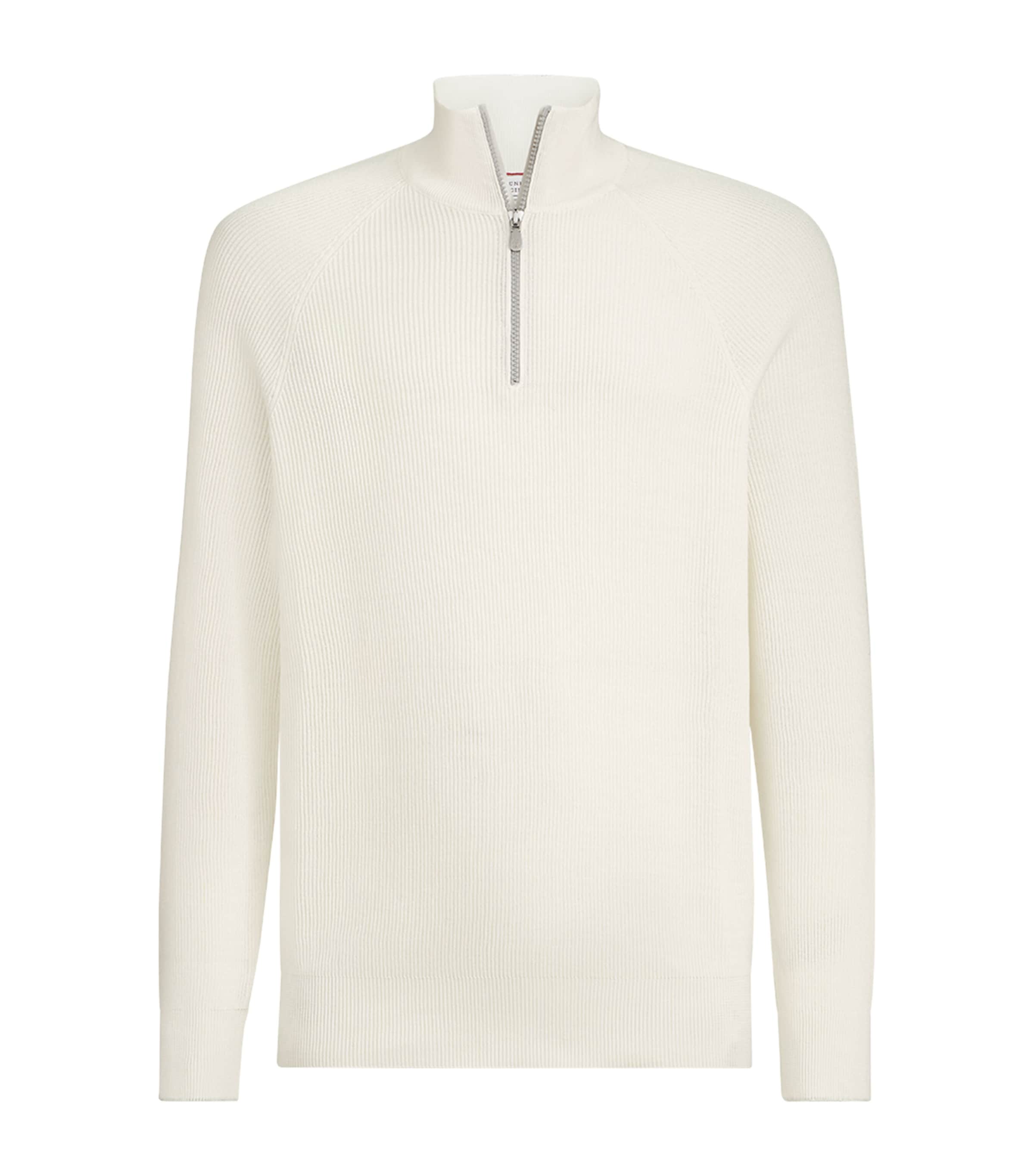 Brunello Cucinelli Mens Cotton Rib-Knit Quarter-Zip Sweater