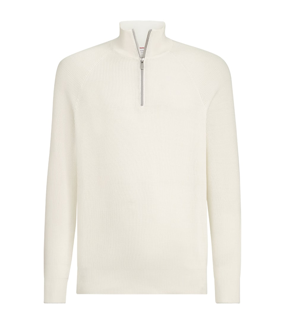 Brunello Cucinelli Mens Cotton Rib-Knit Quarter-Zip Sweater