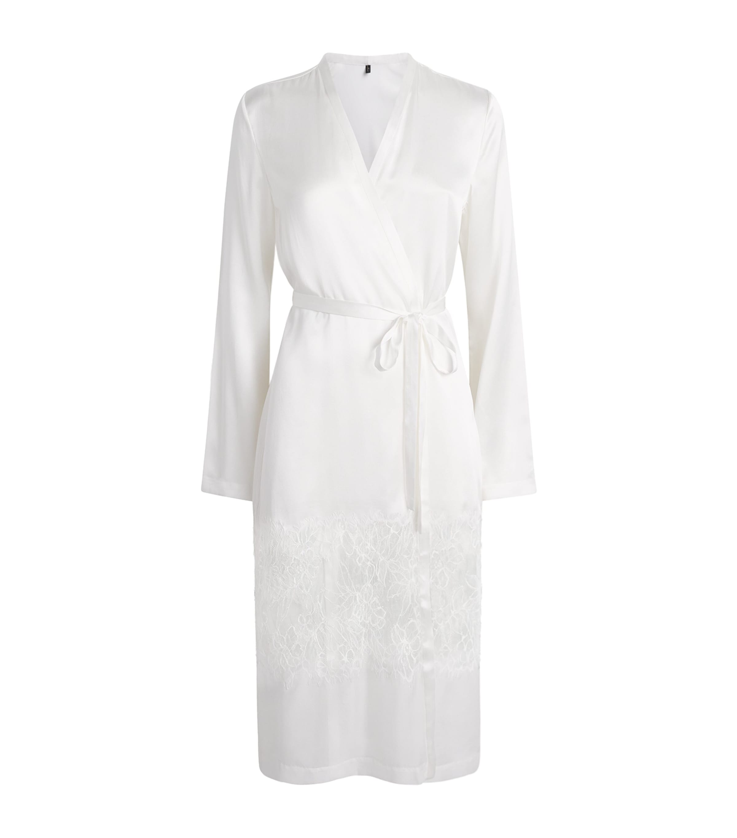 Kiki de Montparnasse Womens Silk Lace-Trim Iris Midi Robe Ivory